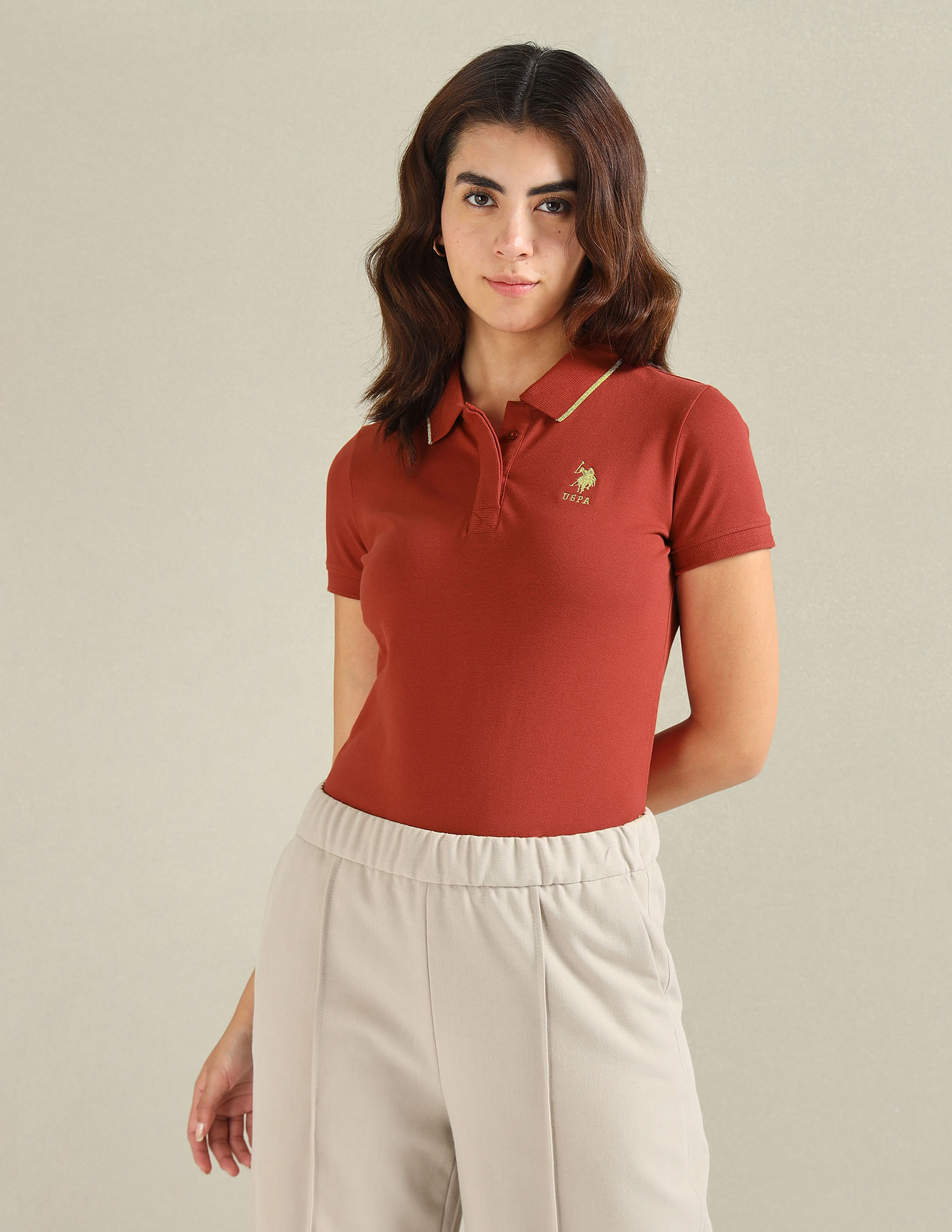 U.S. Polo Assn. Women Tipped Collar Pique Polo Shirt