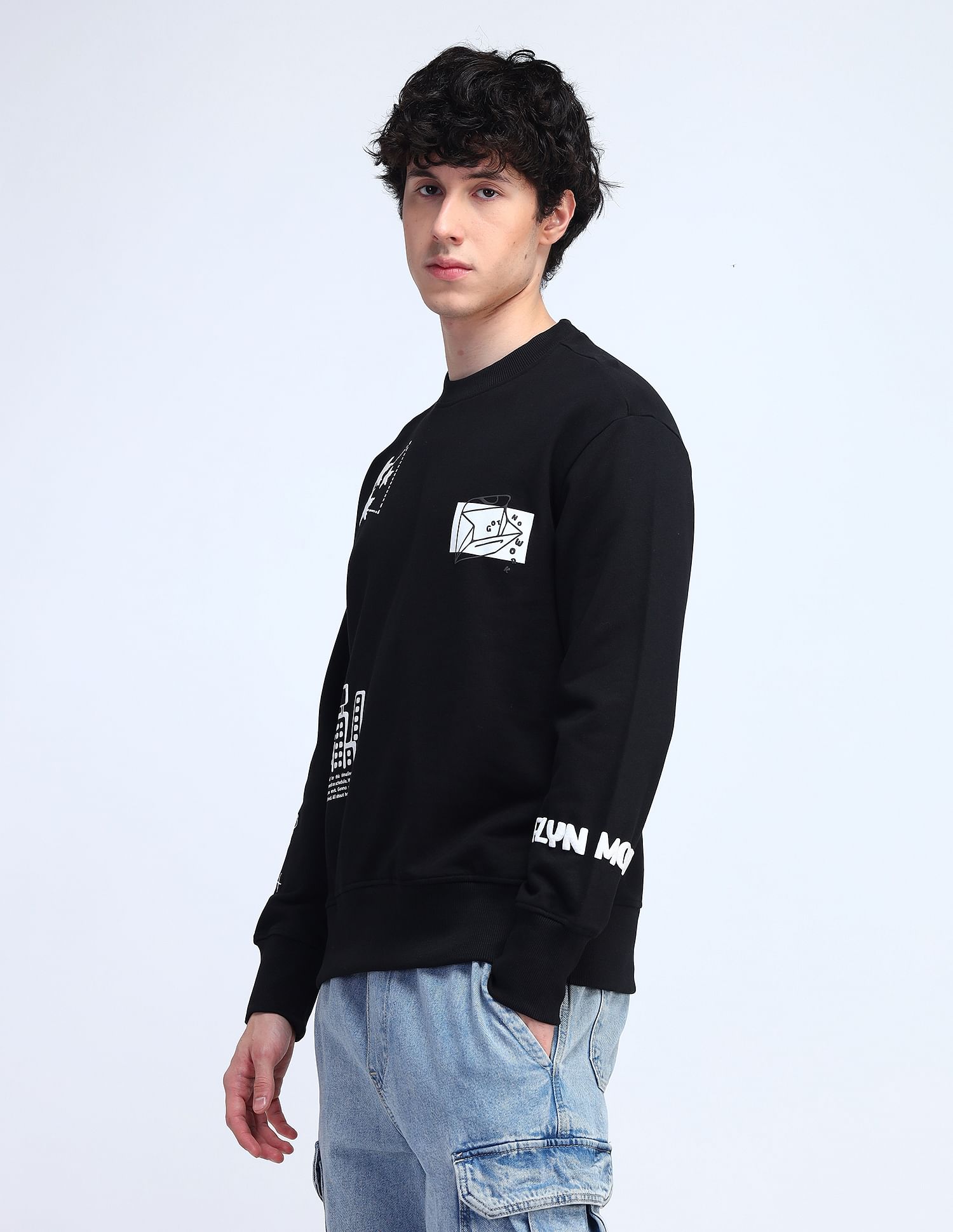 Flying Machine Relaxed Fit Printed Sweatshirt