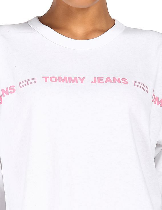Buy Tommy Hilfiger Women White Long Sleeve Logo T-Shirt