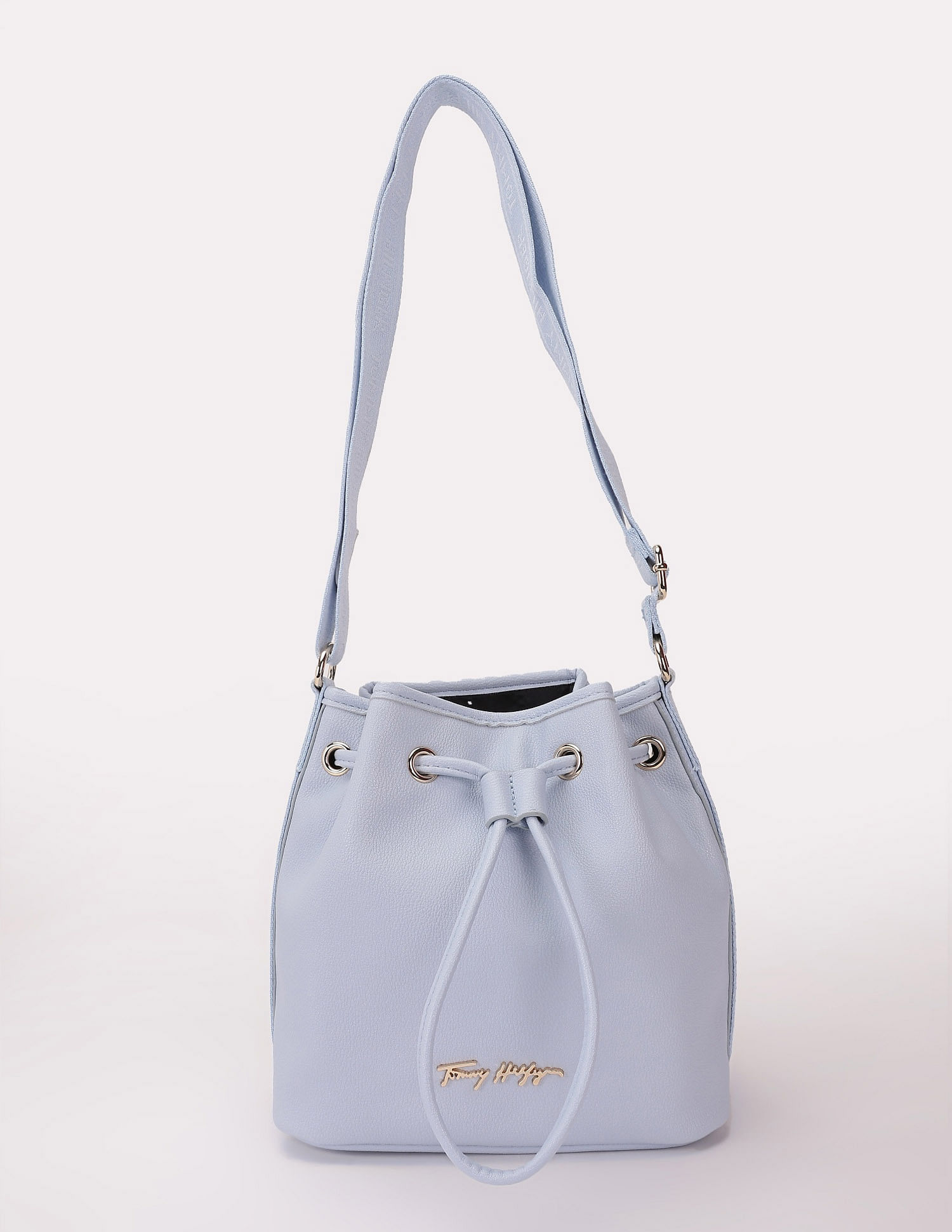 Tommy Hilfiger Solid Blue Pu Bucket Bag