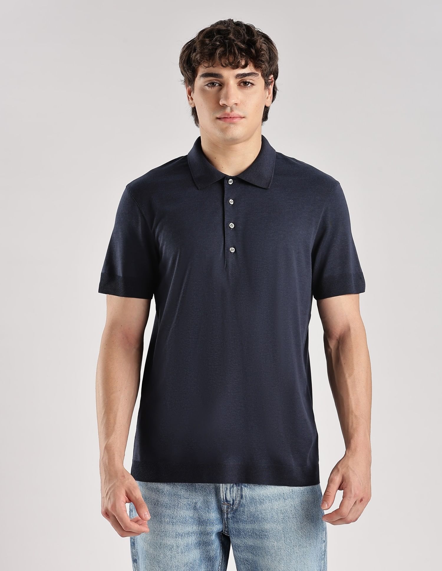 Calvin Klein Jeans Solid Regular-Fit Lyocell Polo T-Shirt