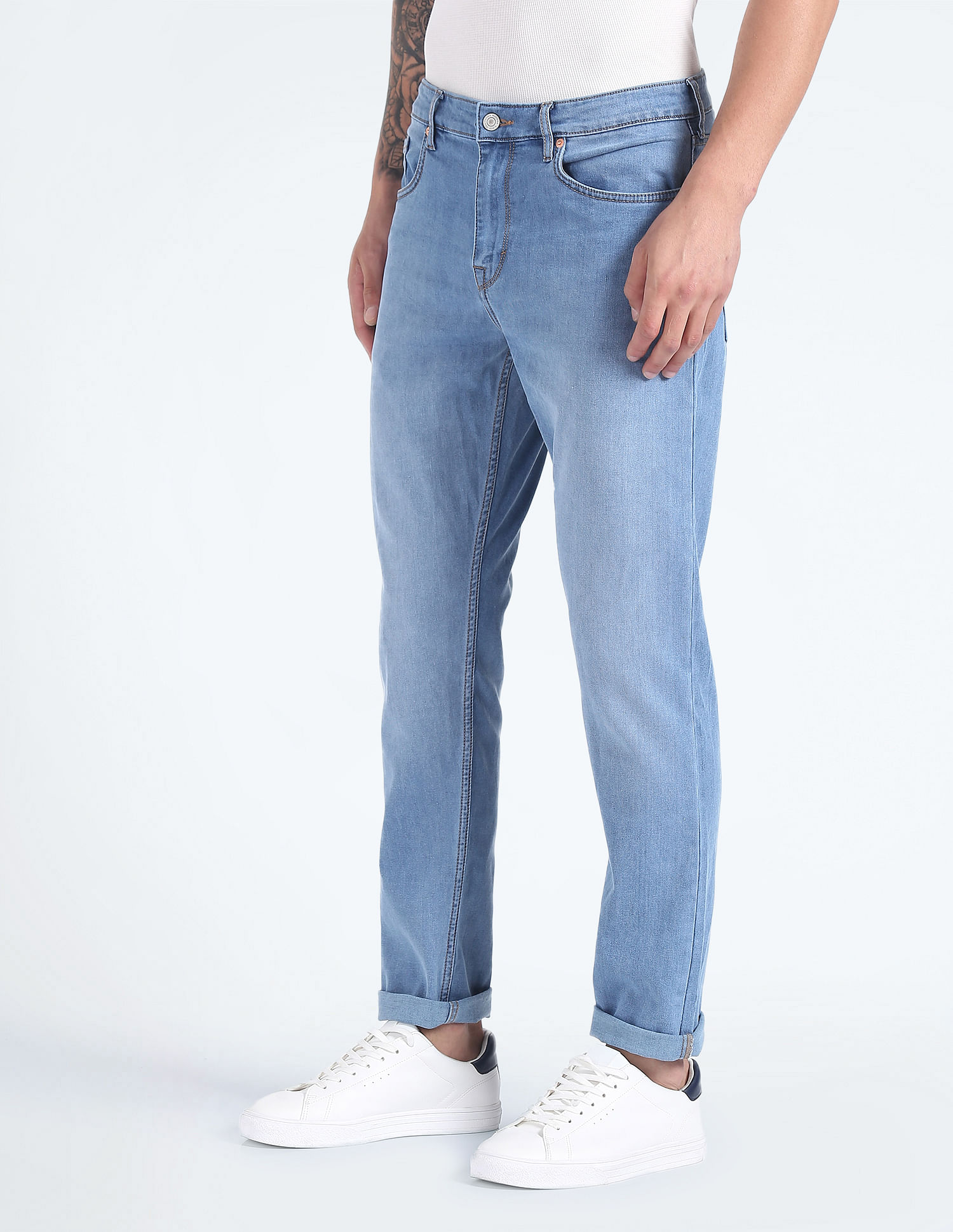 Flying Machine Stone Wash Slash Slim Tapered Jeans