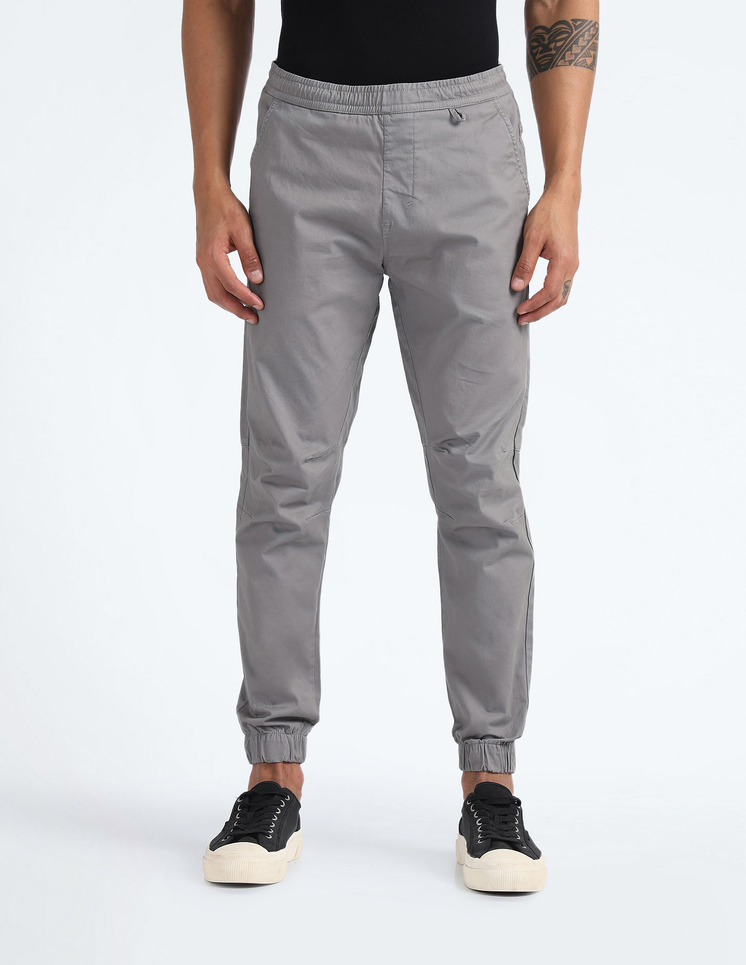 Flying Machine Drawstring Waist Solid Trousers