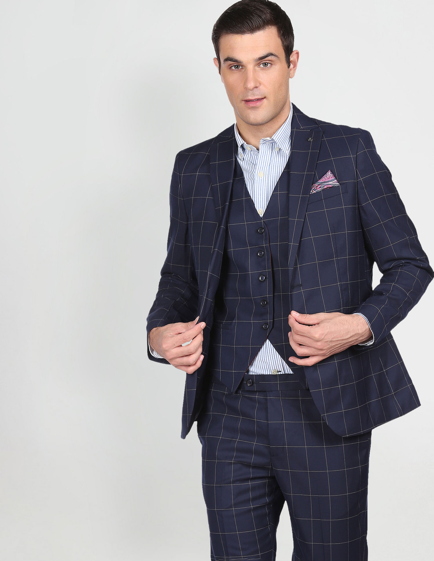 Buy Mens Check 3 Piece Formal Wedding Business Office Grey Suit Set Online  in India - Etsy