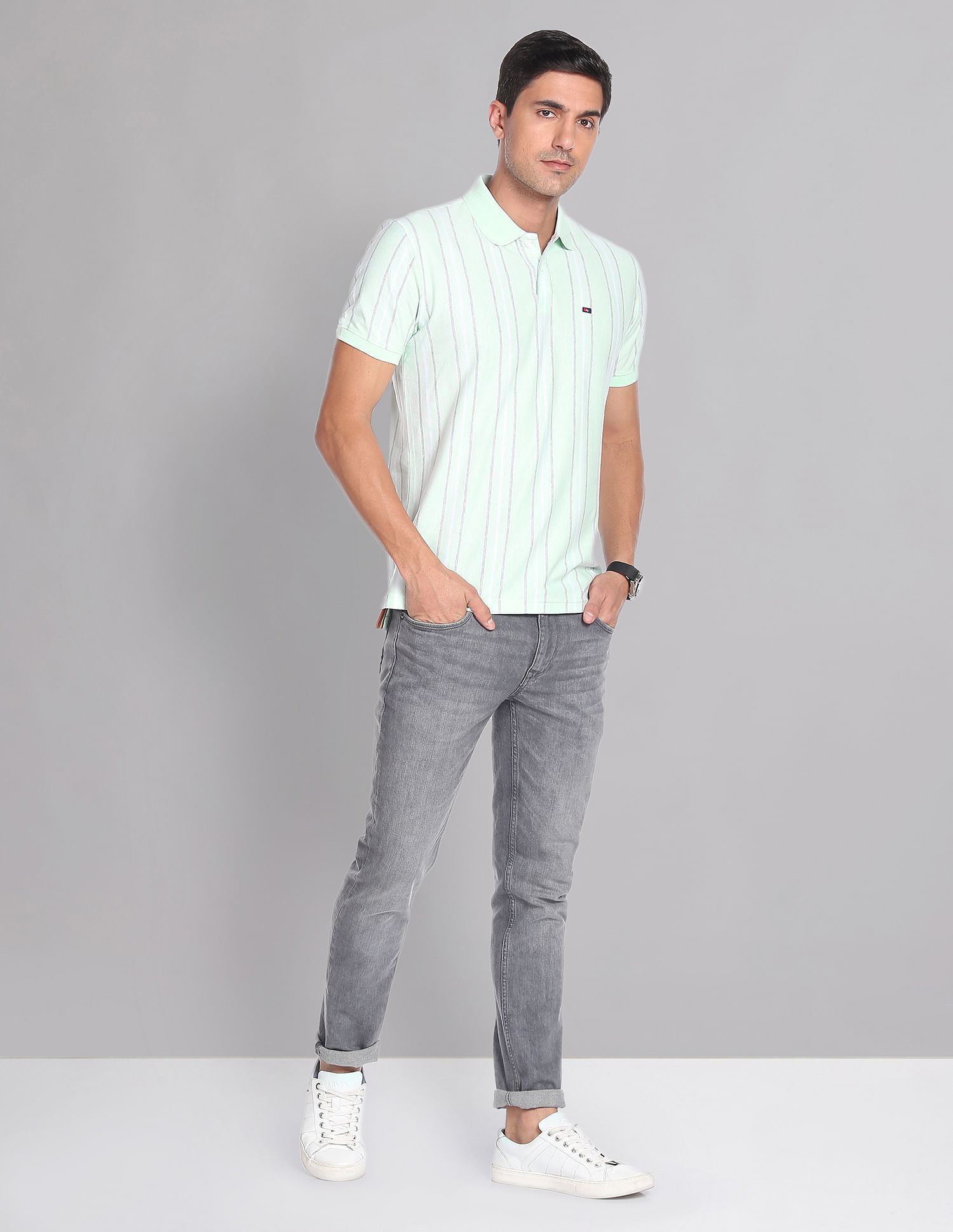 AD by Arvind Vertical Stripe COOL-IT Real Deal Polo Shirt
