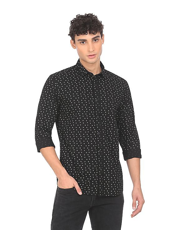 Flying Machine Barrel Cuff Printed Shirt