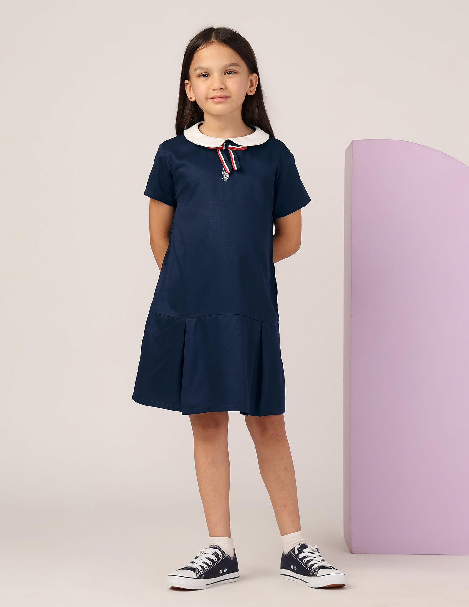 U.S. Polo Assn. Kids Girls Peter Pan Collar A-Line Dress
