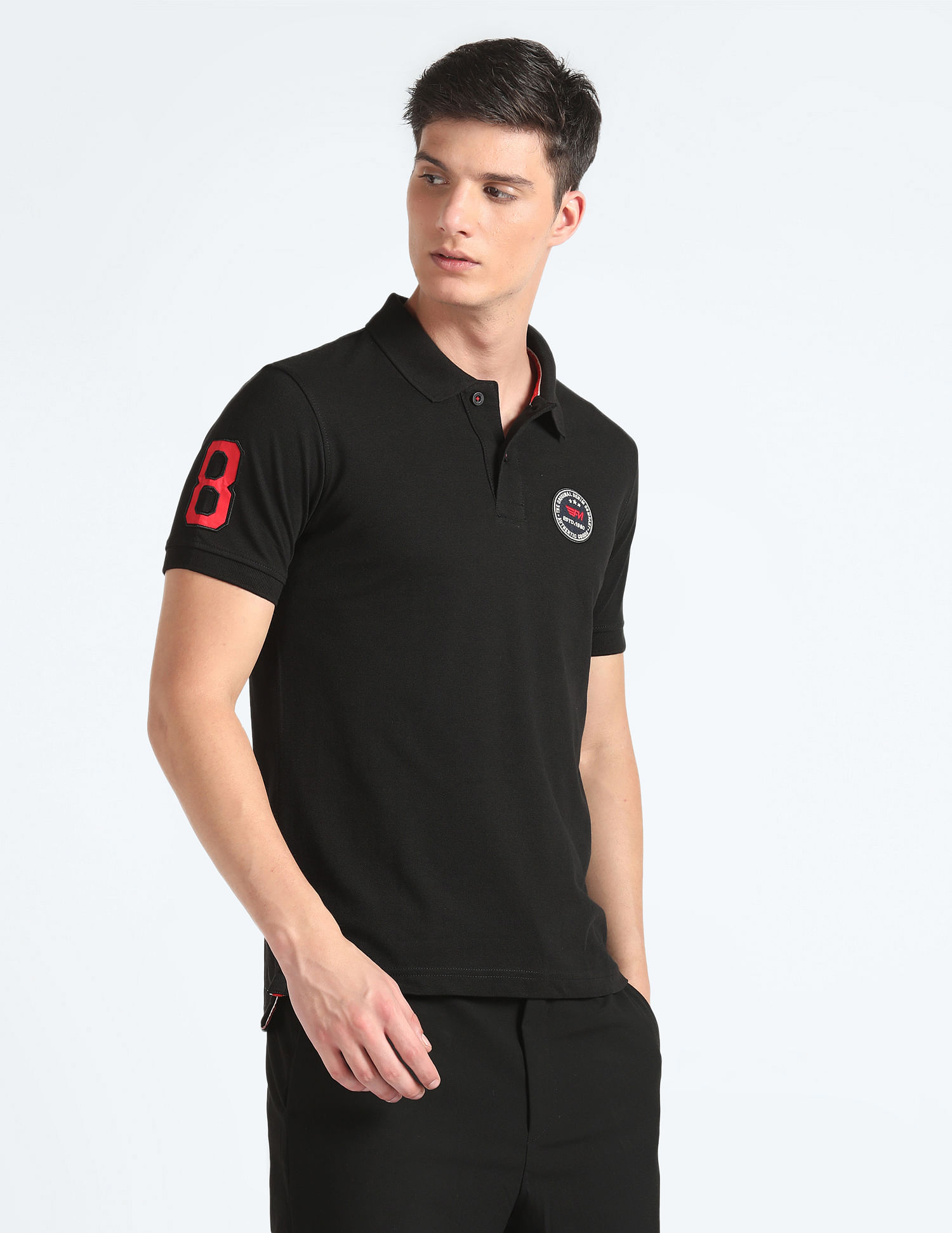 Flying Machine Logo Applique Pique Polo Shirt