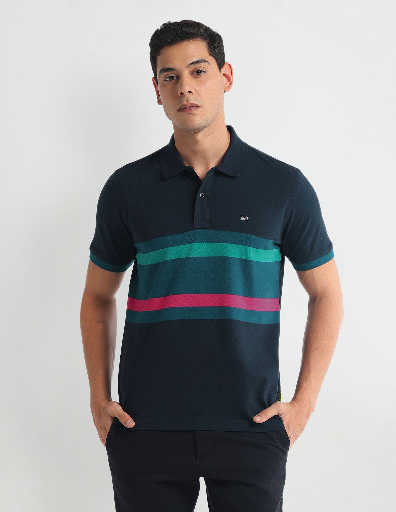 Arrow Sports Horizontal Stripe Cotton Polo Shirt