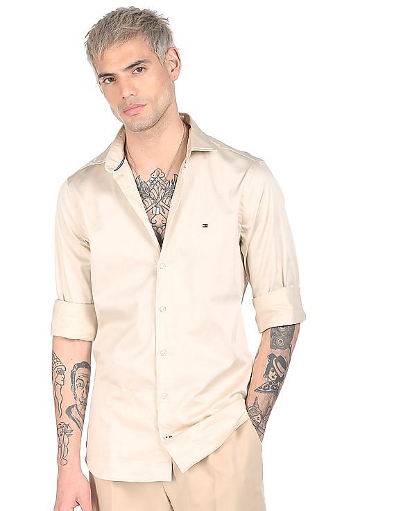 Buy Tommy Hilfiger Solid Satin Casual Shirt - NNNOW.com