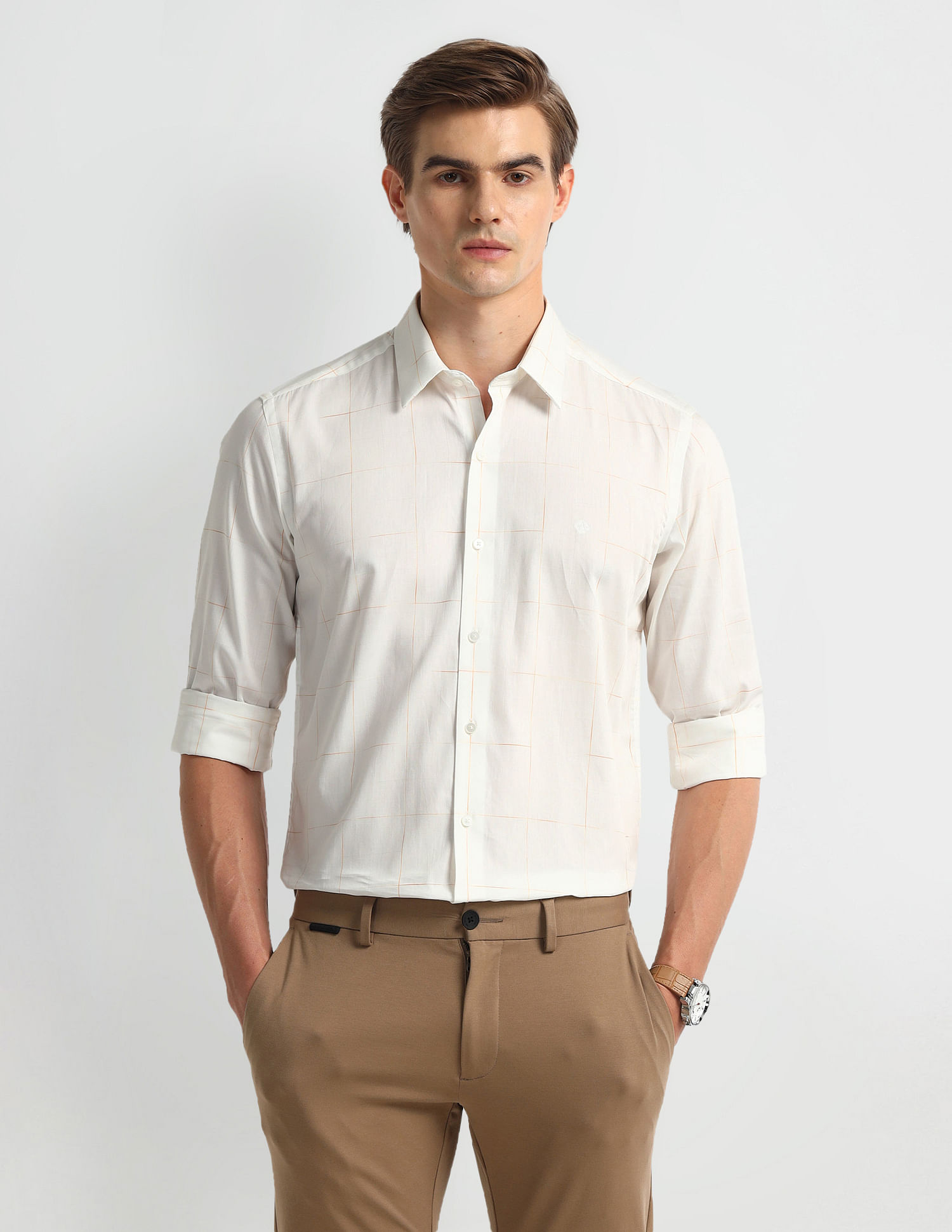 Arrow Newyork Manhattan Slim Fit Windowpane Checked Shirt