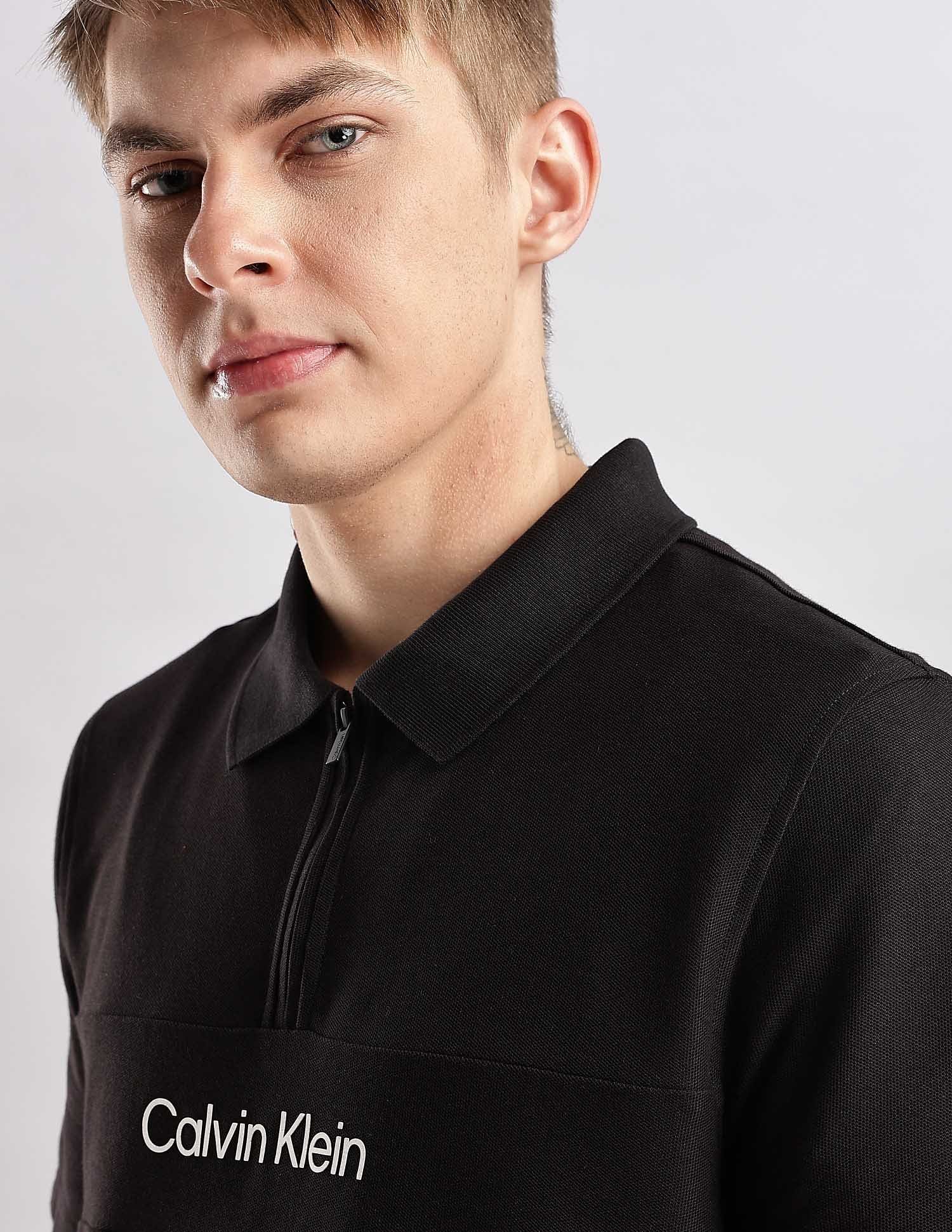 Calvin Klein Jeans Mens Black Logo Polo Shirts