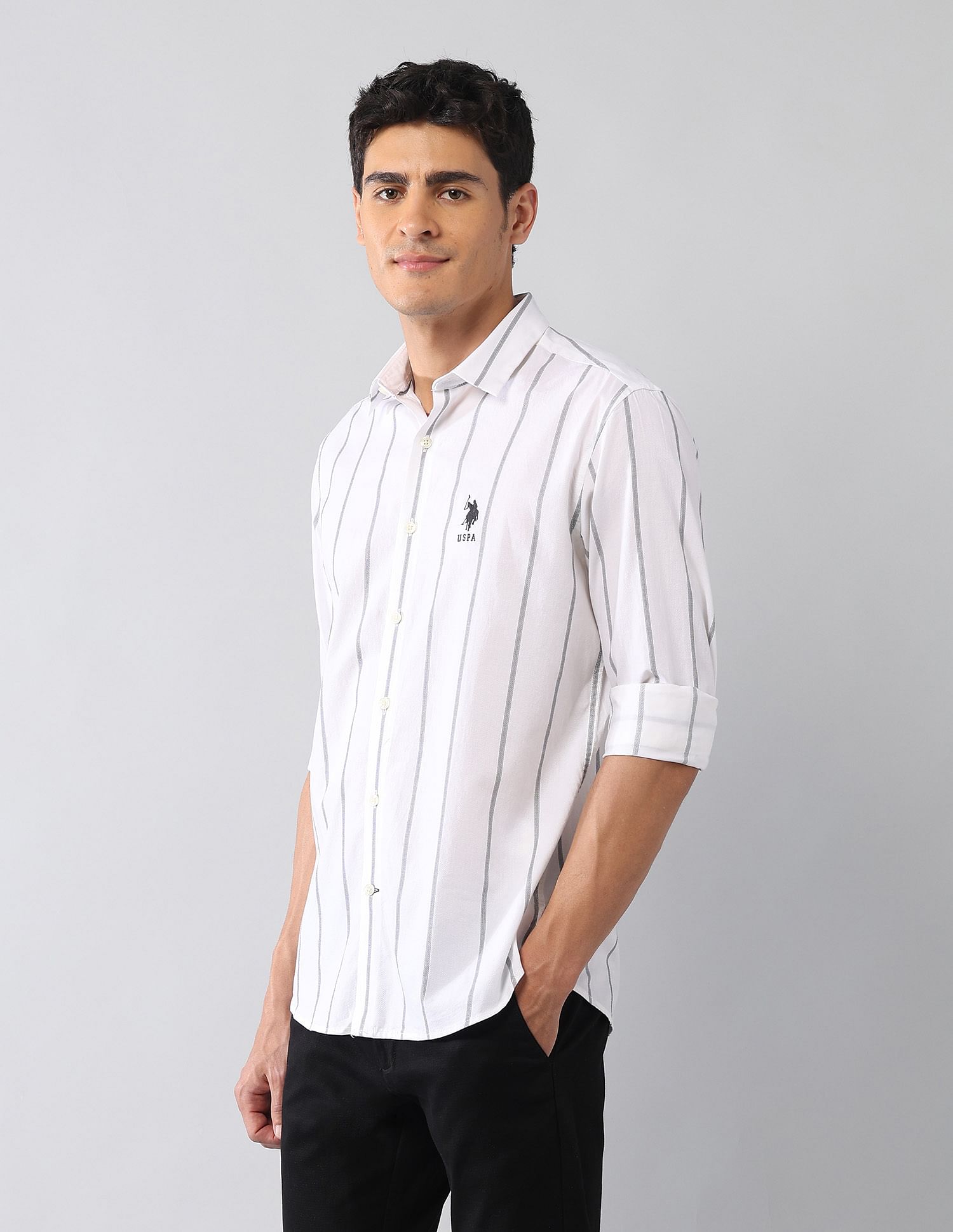 U.S. Polo Assn. Denim Co. Vertical Striped Dobby Regular Fit Shirt