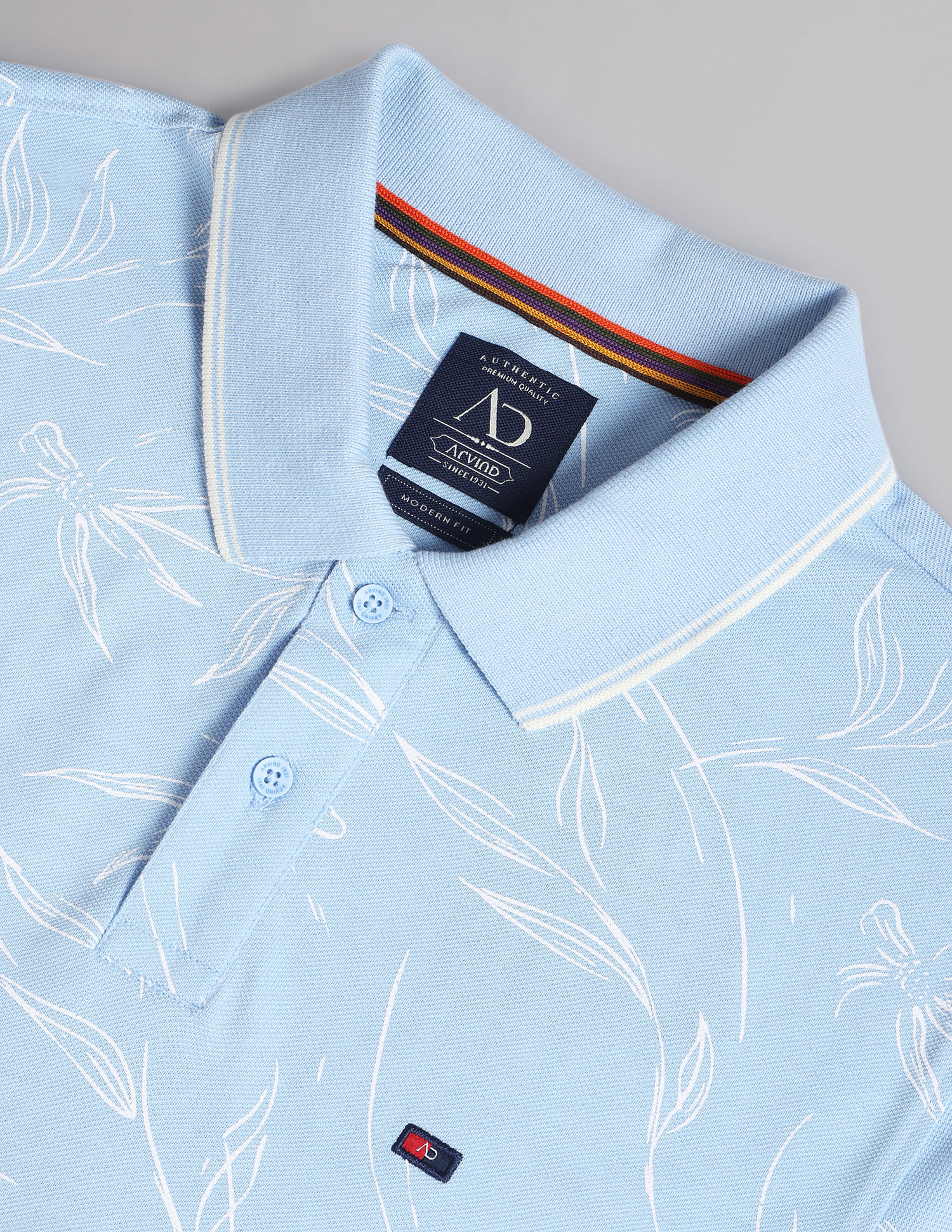 AD by Arvind Floral Print Cotton Polo Shirt