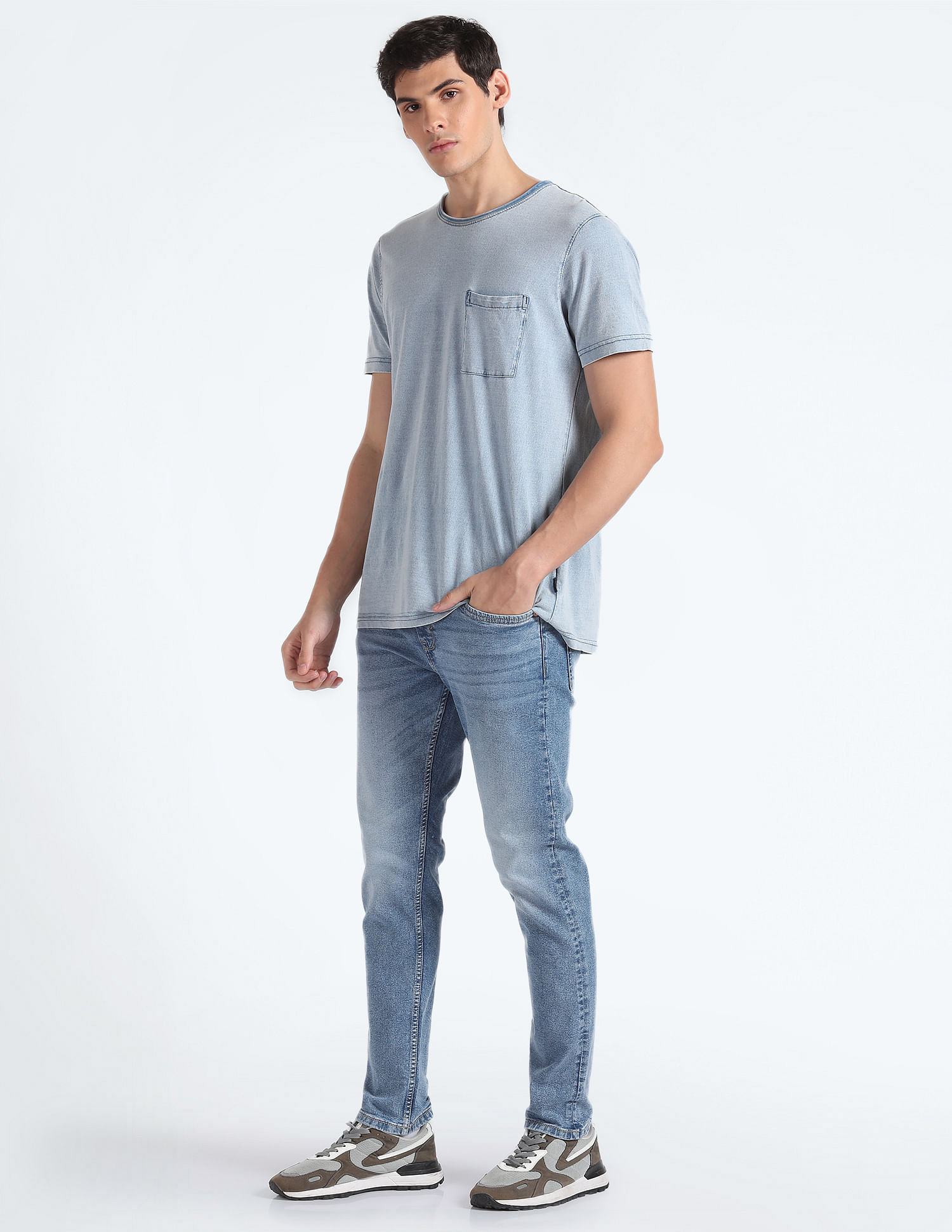 Flying Machine Mid Rise Slash Slim Tapered Jeans