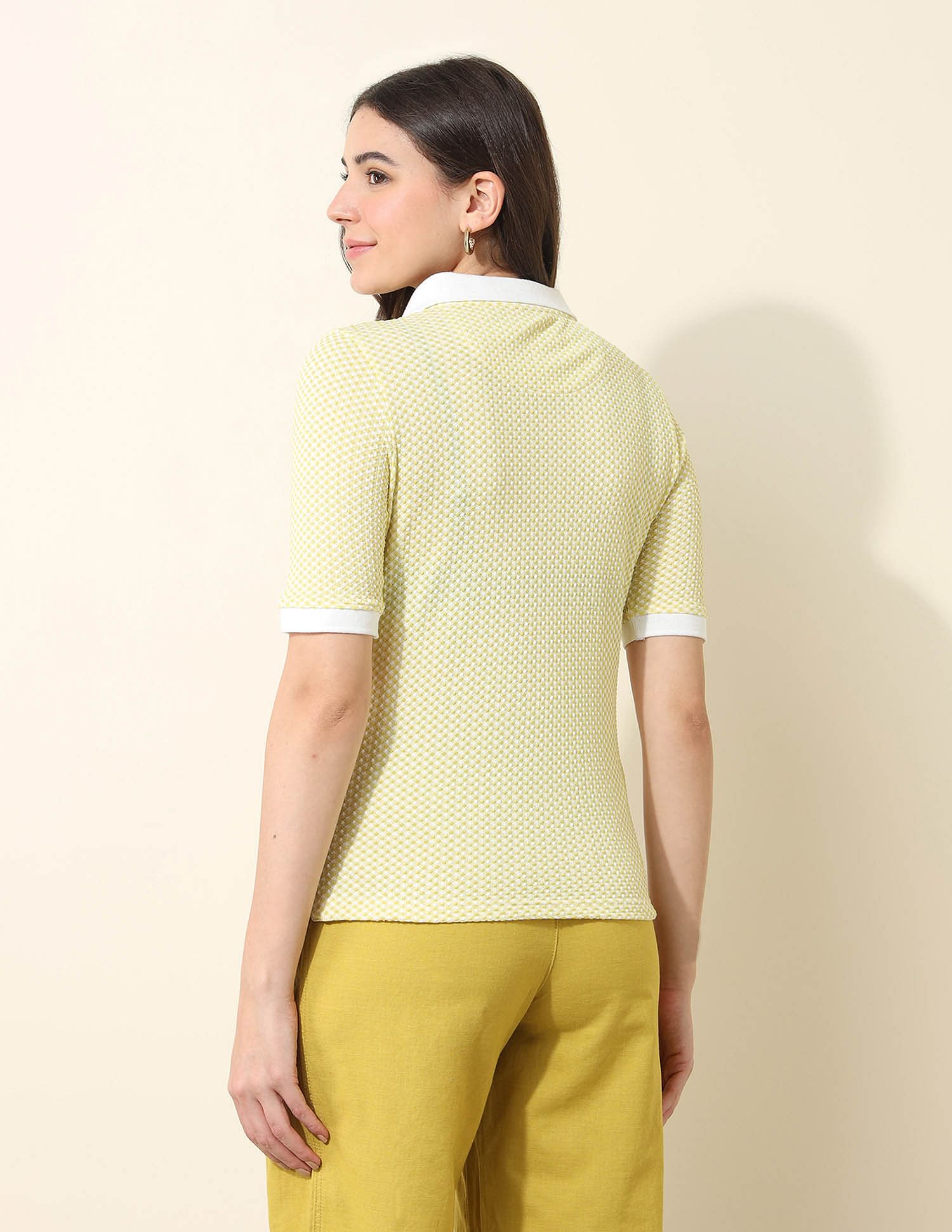 U.S. Polo Assn. Women Contrast Collar Textured Polo Shirt
