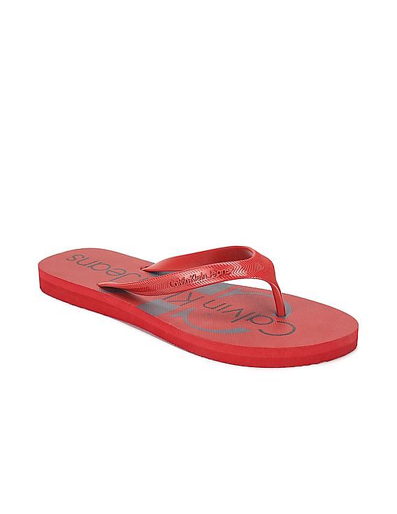 Calvin Klein Men Dark Red V-Strap Brand Print Slippers