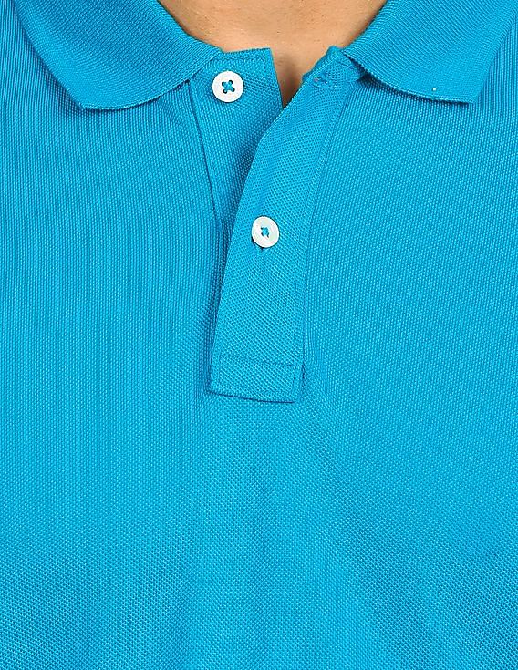Aeropostale Men Turquoise Cotton Appliqued Logo Polo Shirt