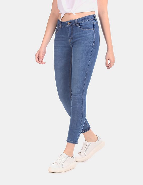 Casual Wear Stretchable Ladies Faded Blue Denim Jeans, Size: 28-34