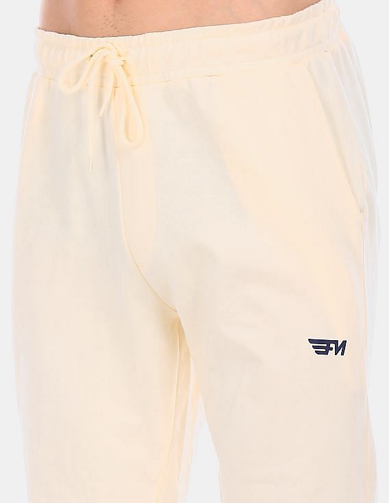 Flying Machine Men Cream Drawstring Waist Cotton Joggers