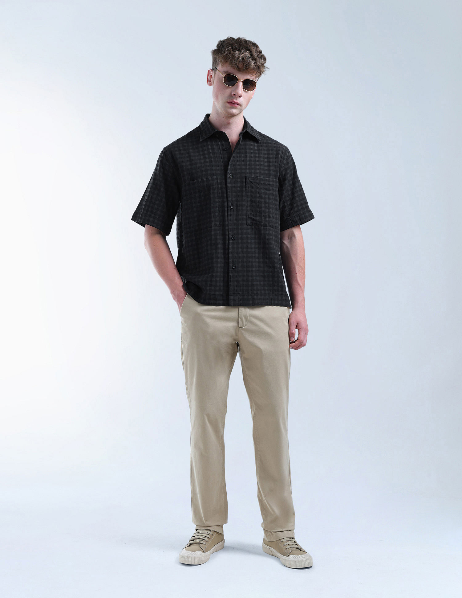 Flying Machine Gingham Checked Oversized Fit Digitopia Shirt