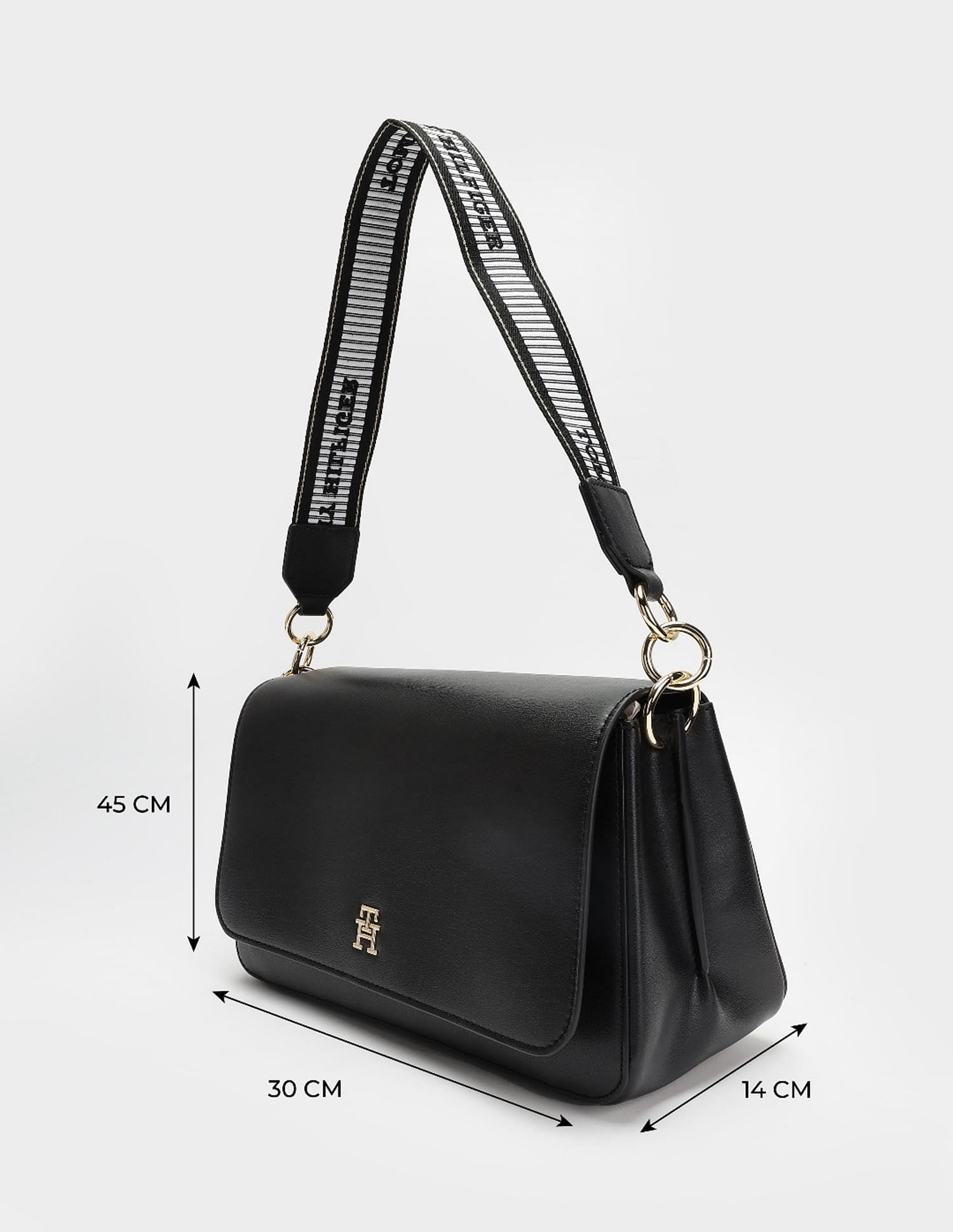 Tommy Hilfiger Solid Black PU Sling Bag