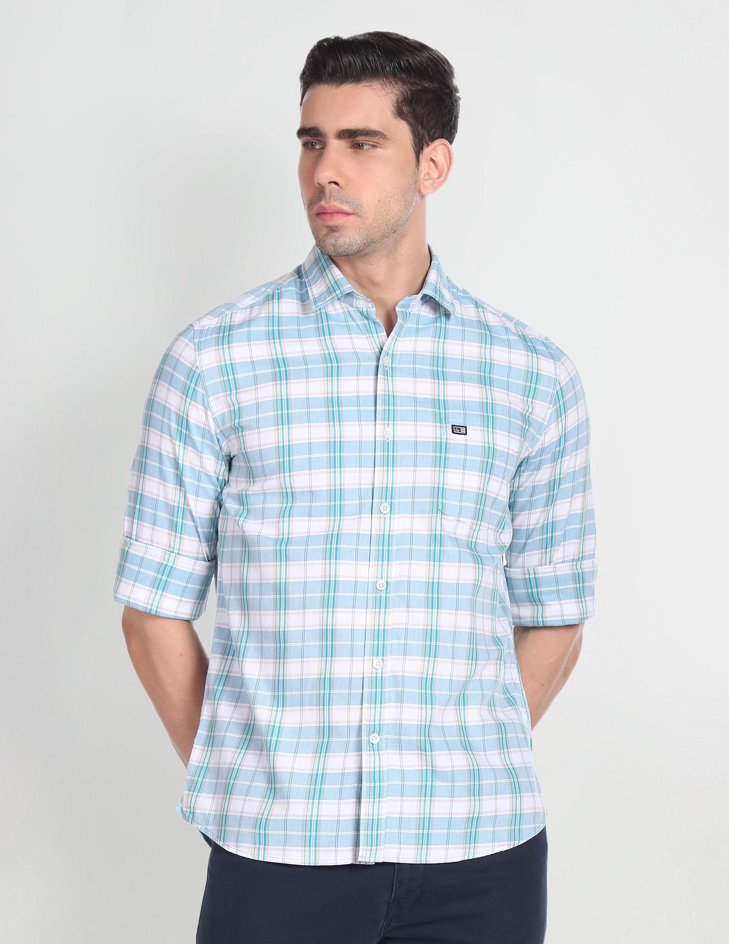 Arrow Sports Cutaway Collar Plaid Check Shirt