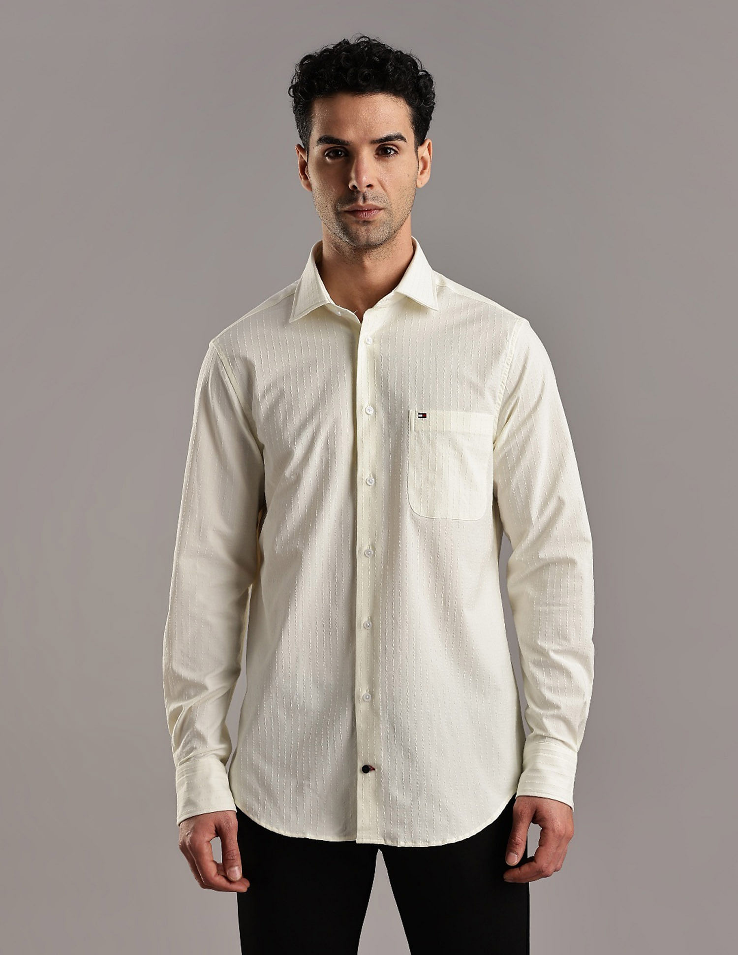 Tommy Hilfiger Striped Regular Fit Plain Woven Shirt