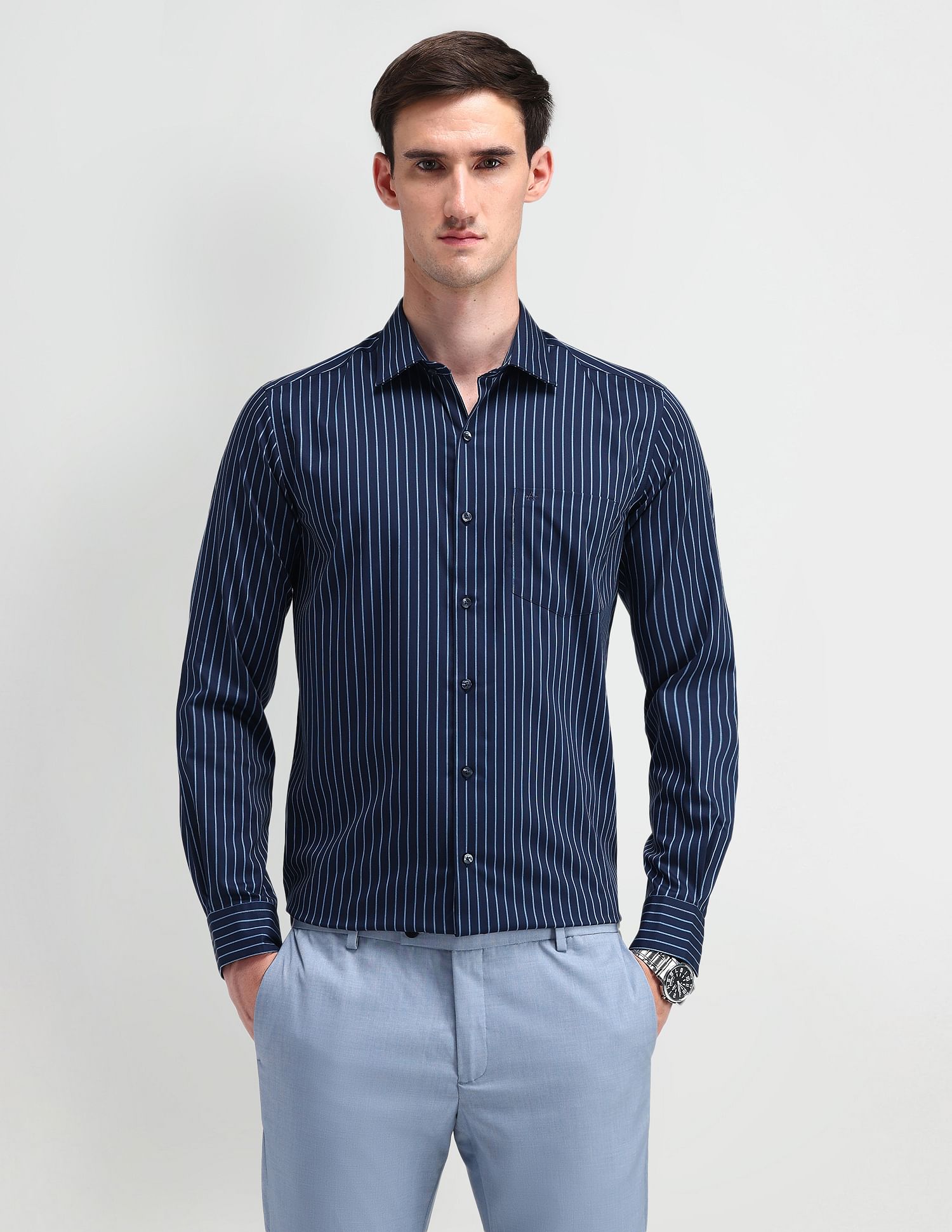 Arrow Manhattan Slim Fit Vertical Stripes Shirt