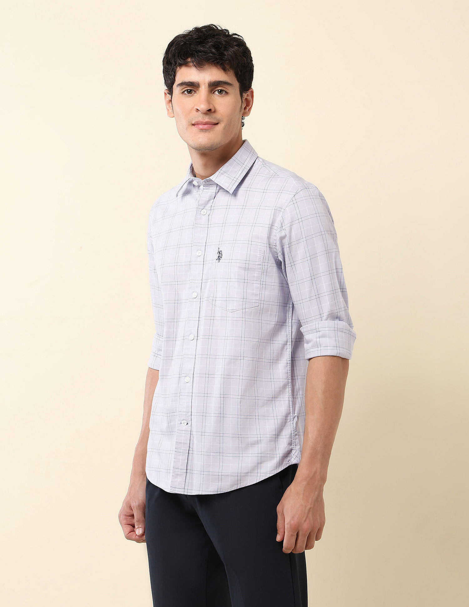 U.S. Polo Assn. Grid Tattersall Checked Tailored Fit Shirt