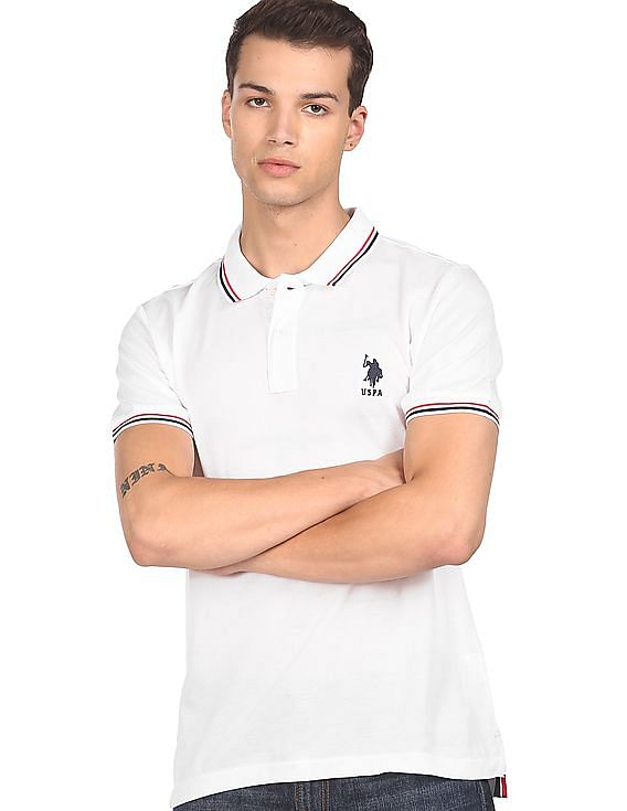 U.S. Polo Assn. Striped Collar Solid Polo Shirt