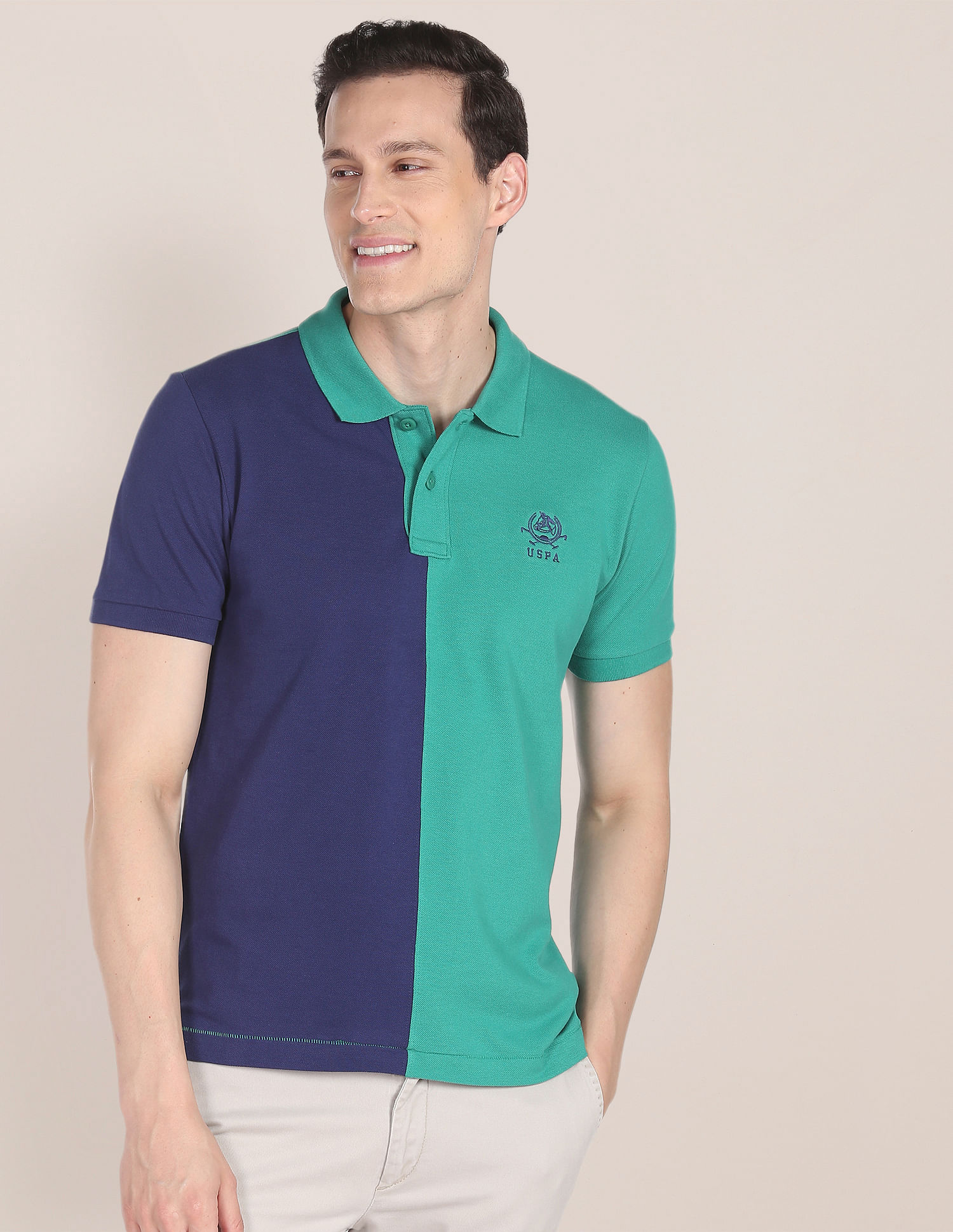 U.S. Polo Assn. Colour Block Cotton Polo Shirt, Green (S)