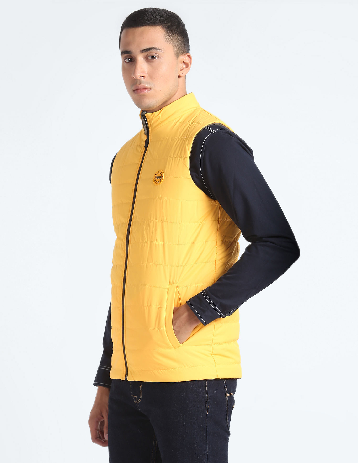 Flying Machine High Neck Sleeveless Reversible Jacket