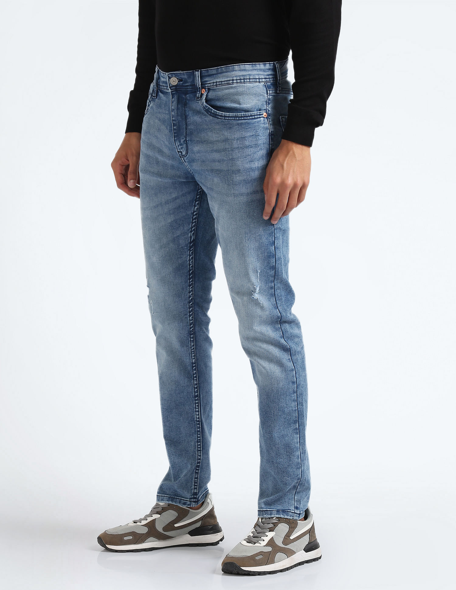 Flying Machine Slash Slim Tapered Fit Jeans