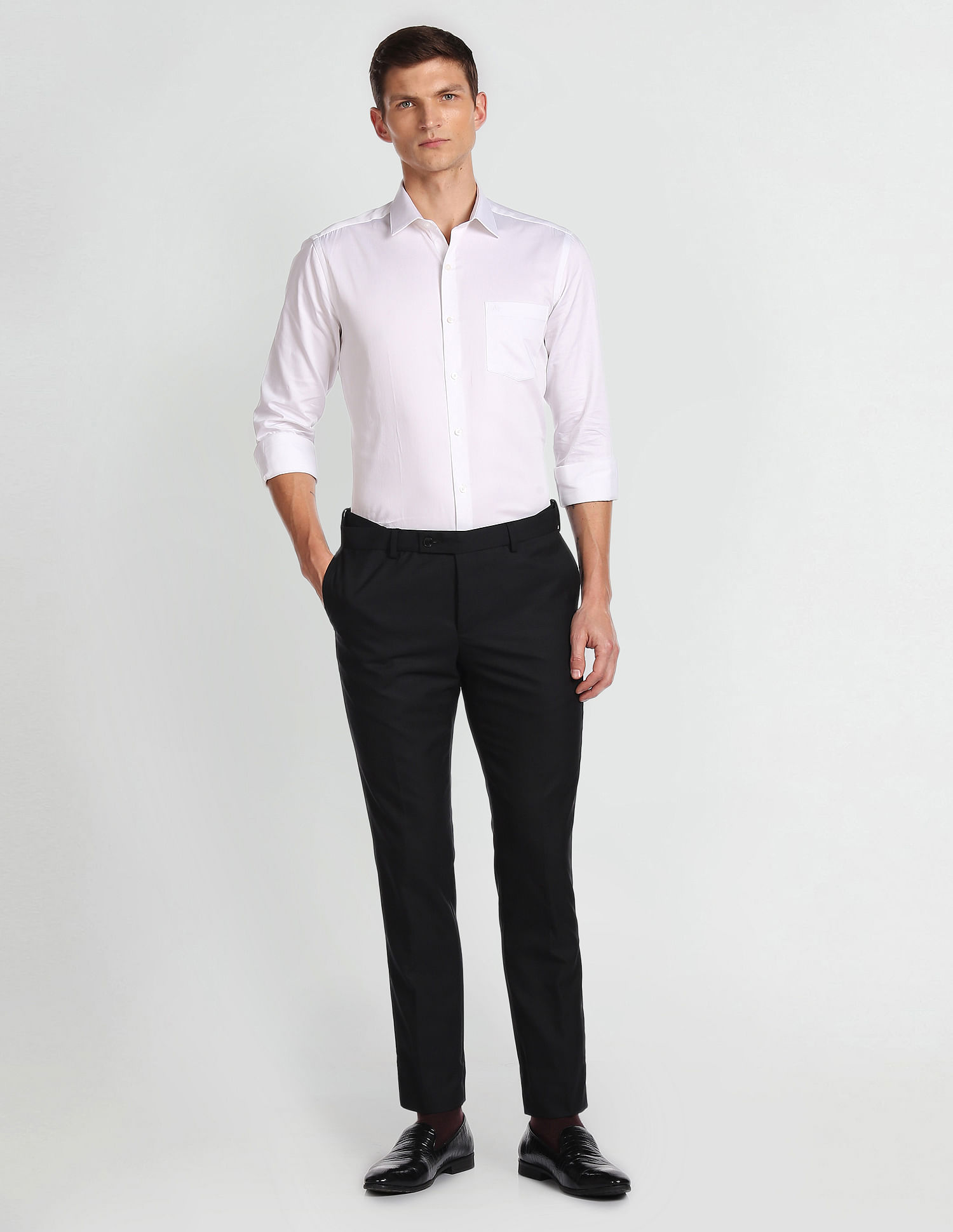 Arrow Check Pattern Weave Wool Blend Trousers