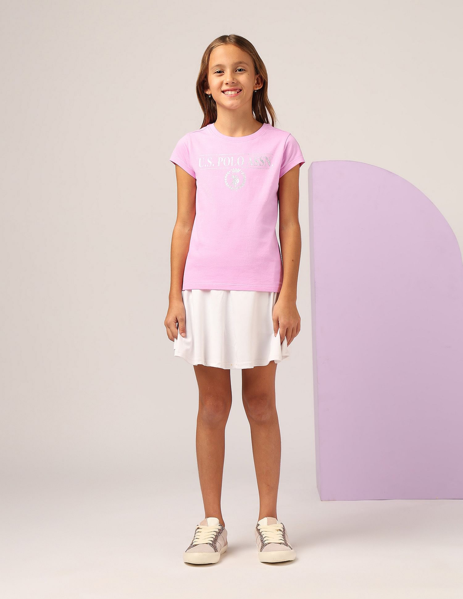 U.S. Polo Assn. Kids Girls Glitter Regular Fit T-Shirt