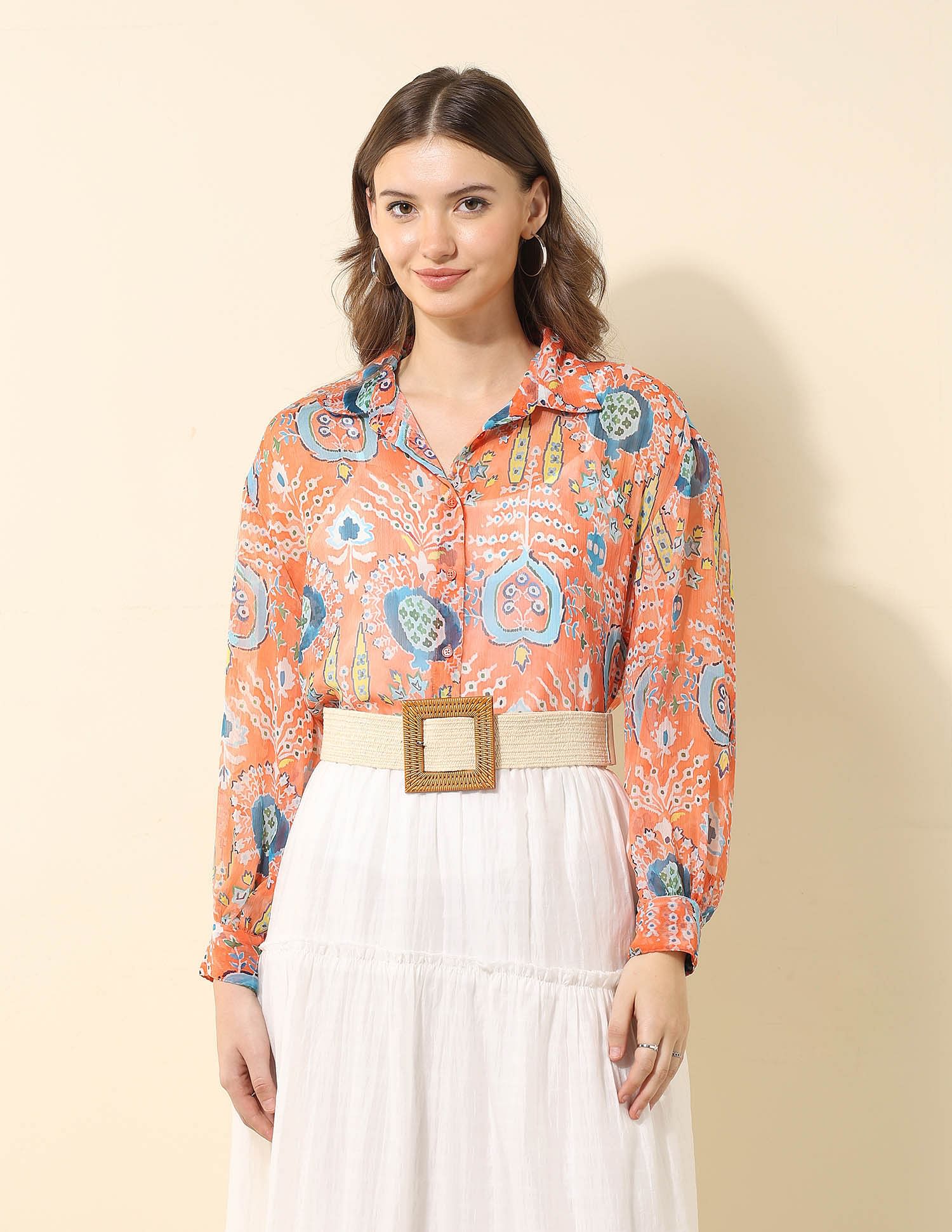 U.S. Polo Assn. Women Relaxed Fit Chiffon Sheer Shirt