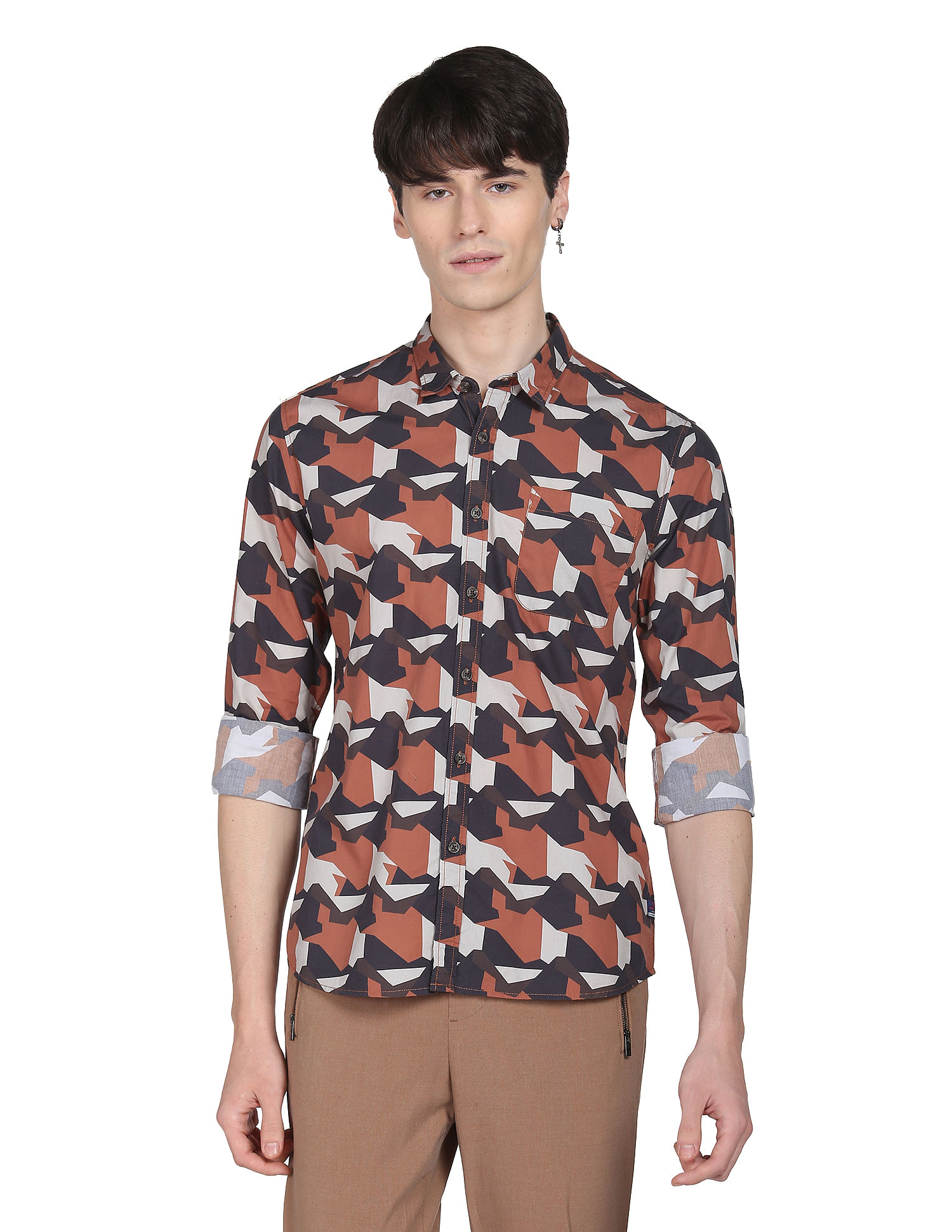 Flying Machine Abstract Print Cotton Shirt