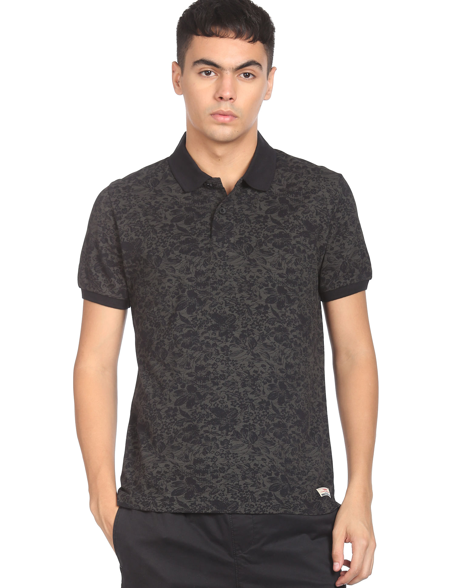Flying Machine All Over Floral Print Cotton Polo Shirt