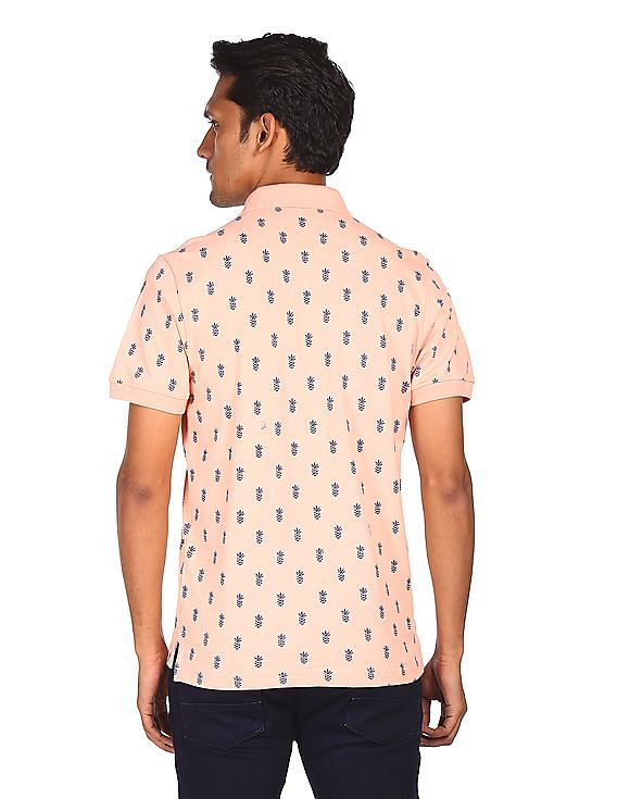 Aeropostale Men Light Pink Cotton Printed Polo Shirt