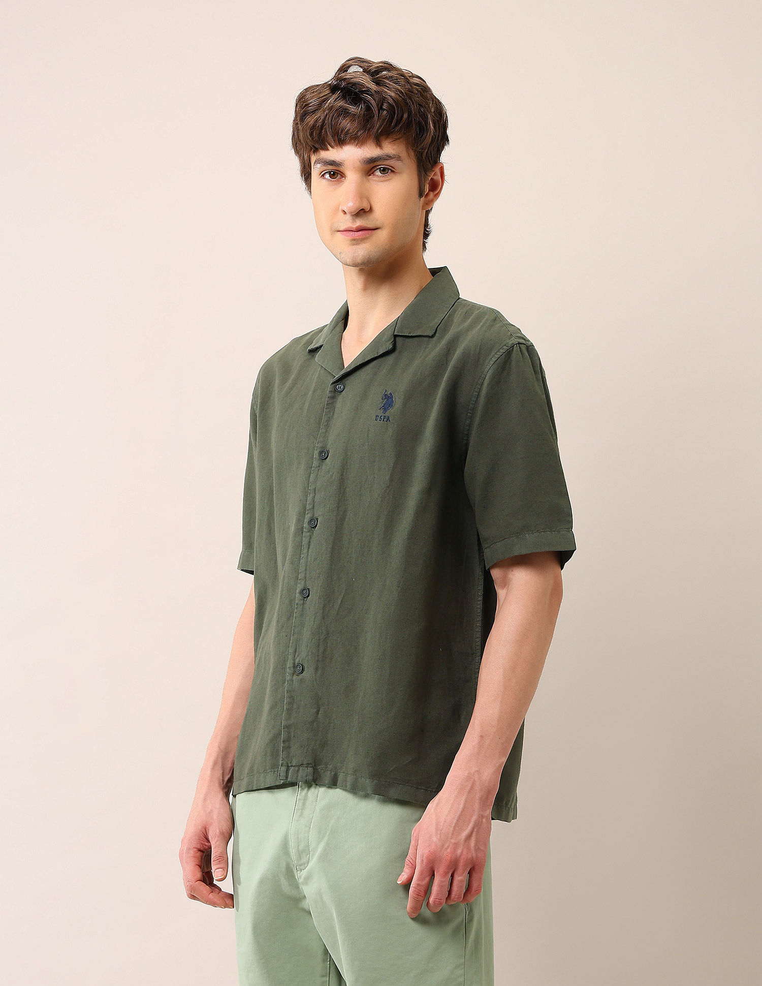 U.S. Polo Assn. Denim Co. Solid Relaxed Fit Cuban Shirt