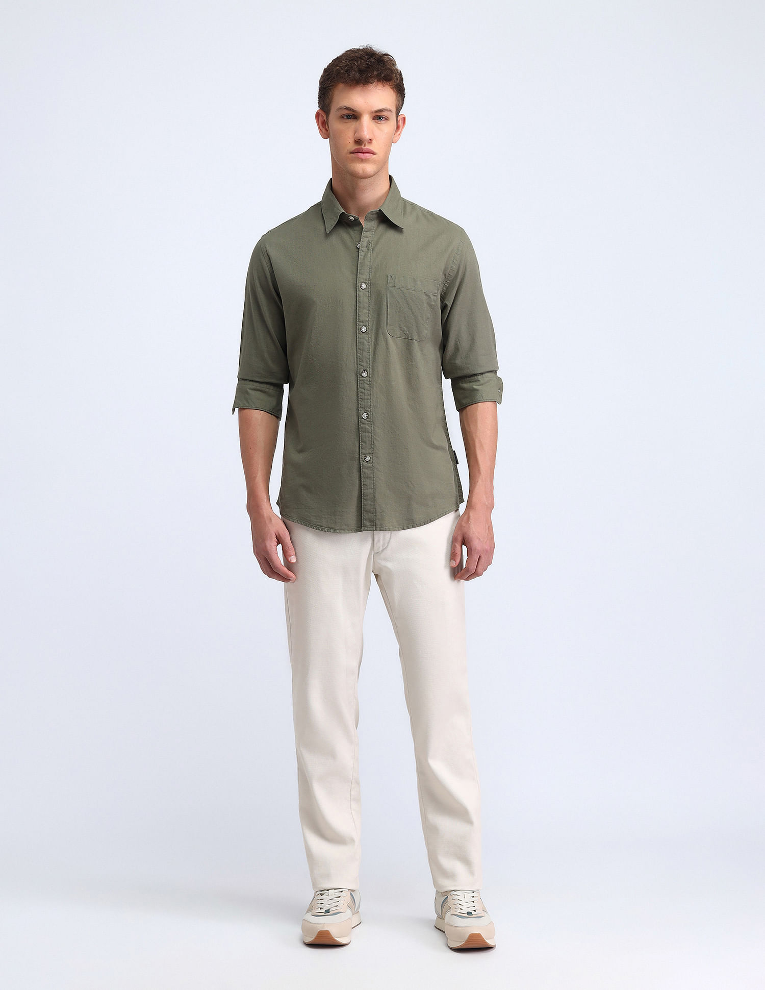 Flying Machine Slim Fit Solid Cotton Shirt
