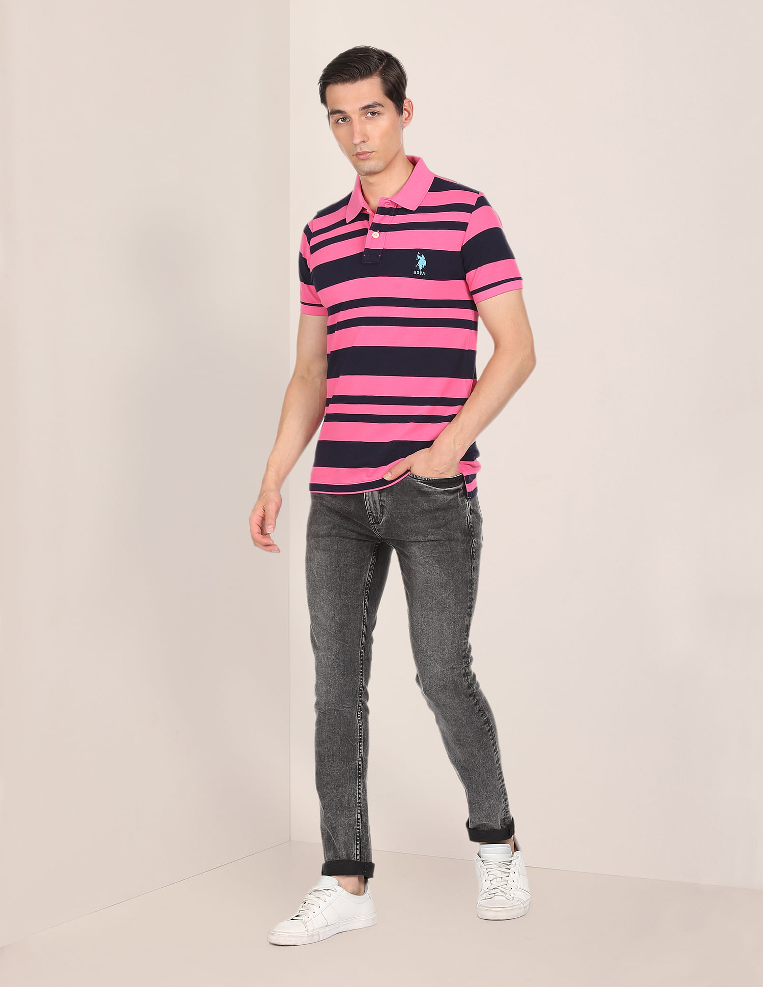 U.S. Polo Assn. Ribbed Collar Striped Polo Shirt
