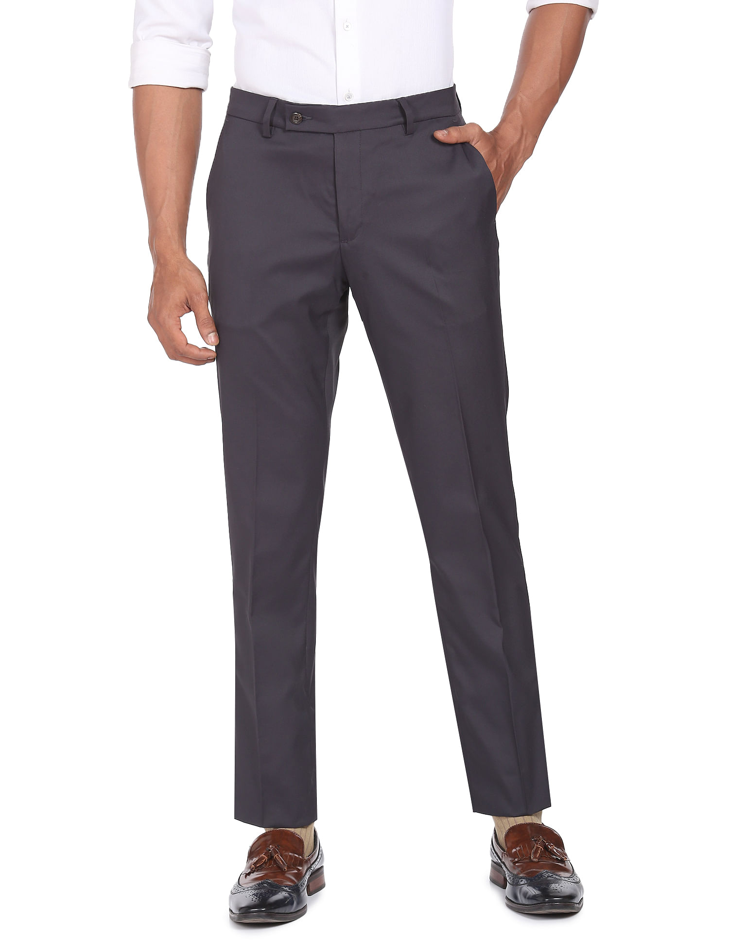 Arrow Mid Rise Twill Solid Trousers