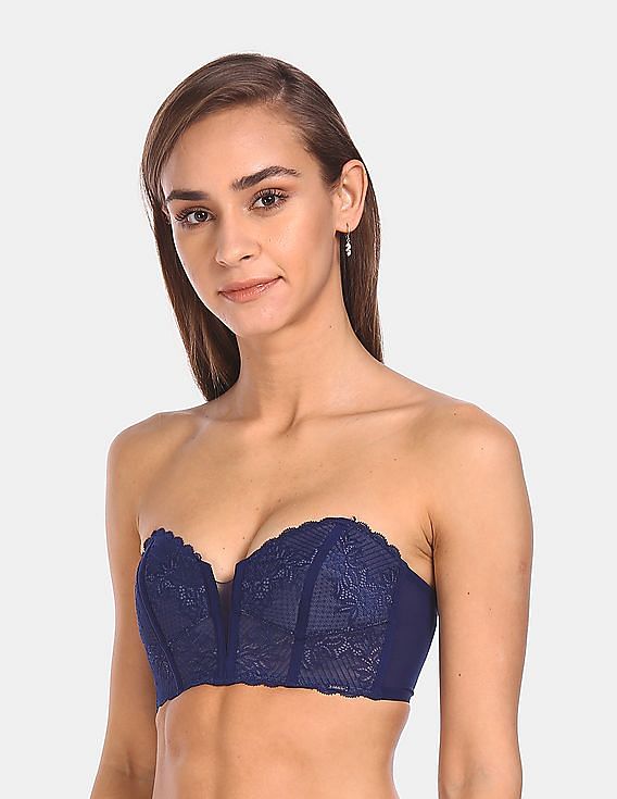 Buy Calvin Klein Underwear Women Navy Strapless Lightly Lined Floral Lace  Bralette 