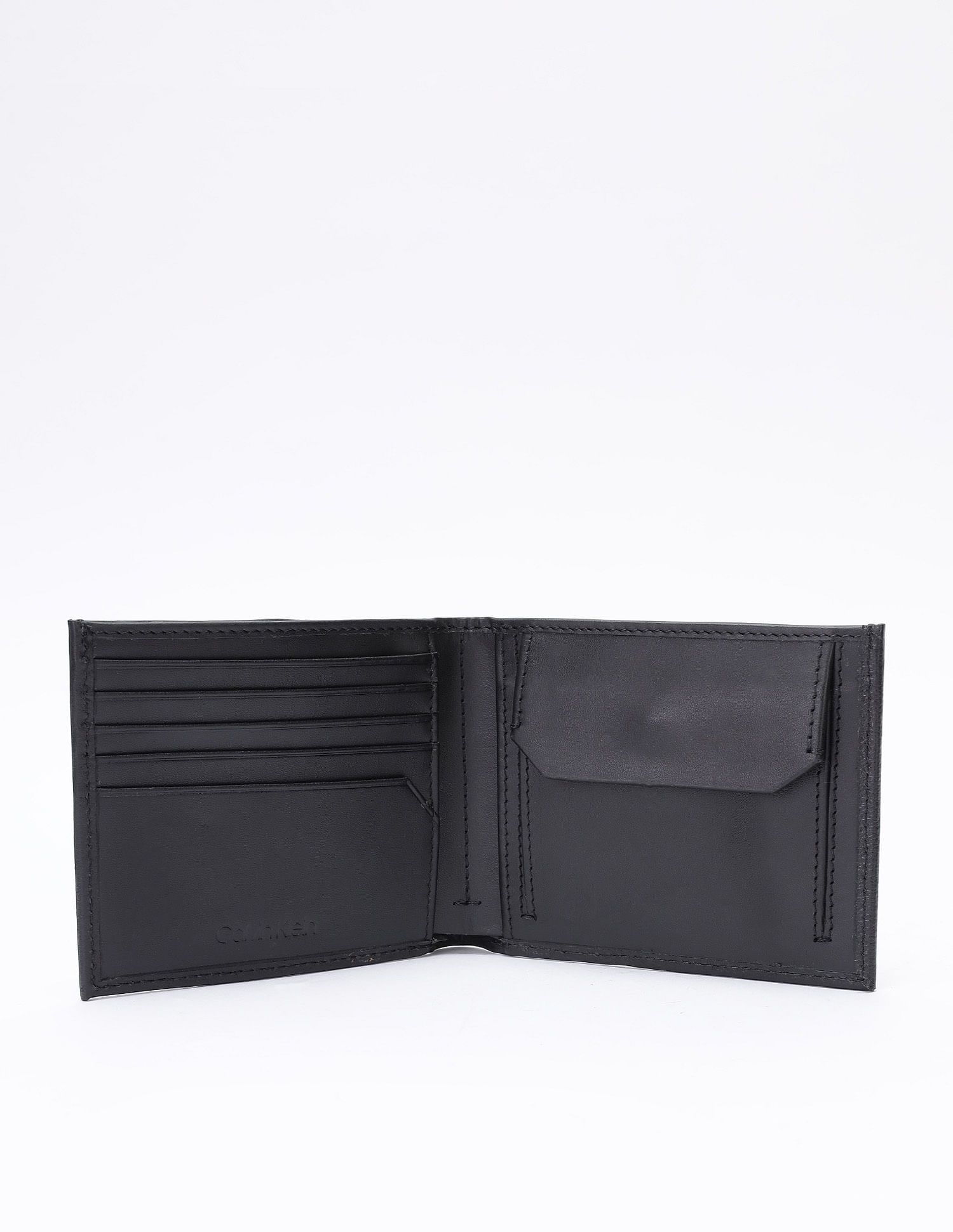 Calvin Klein Solid Black Leather Bi-Fold Wallet
