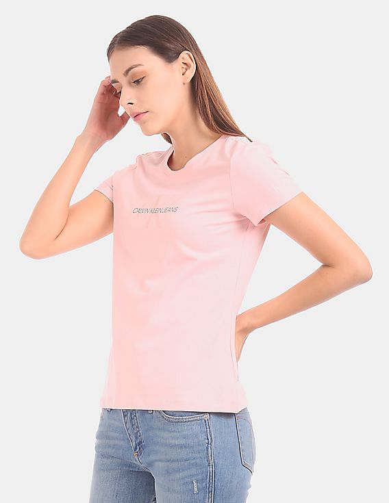 Calvin klein women's pink hotsell t shirt