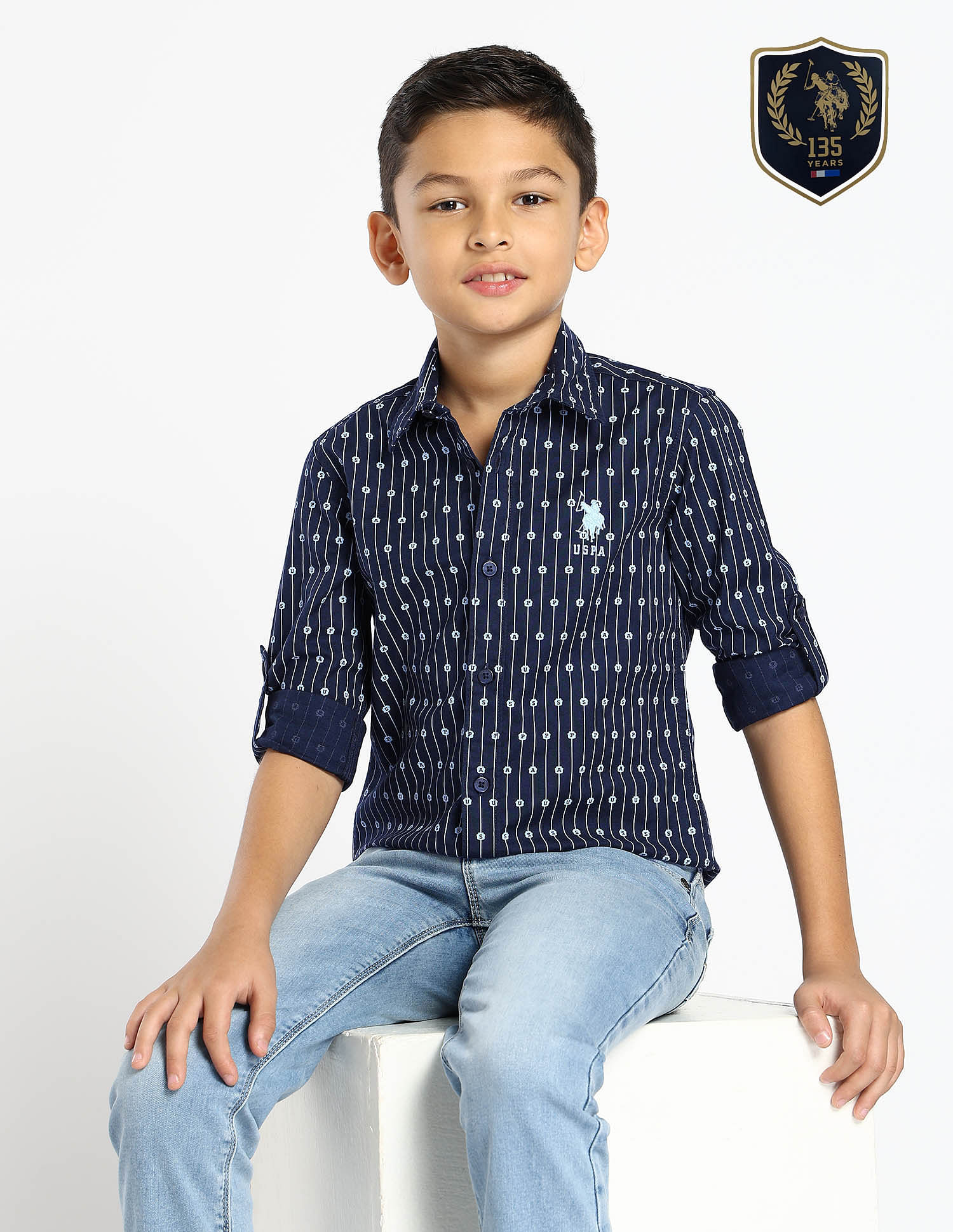 U.S. Polo Assn. Kids Boys Vertical Striped Oxford Shirt