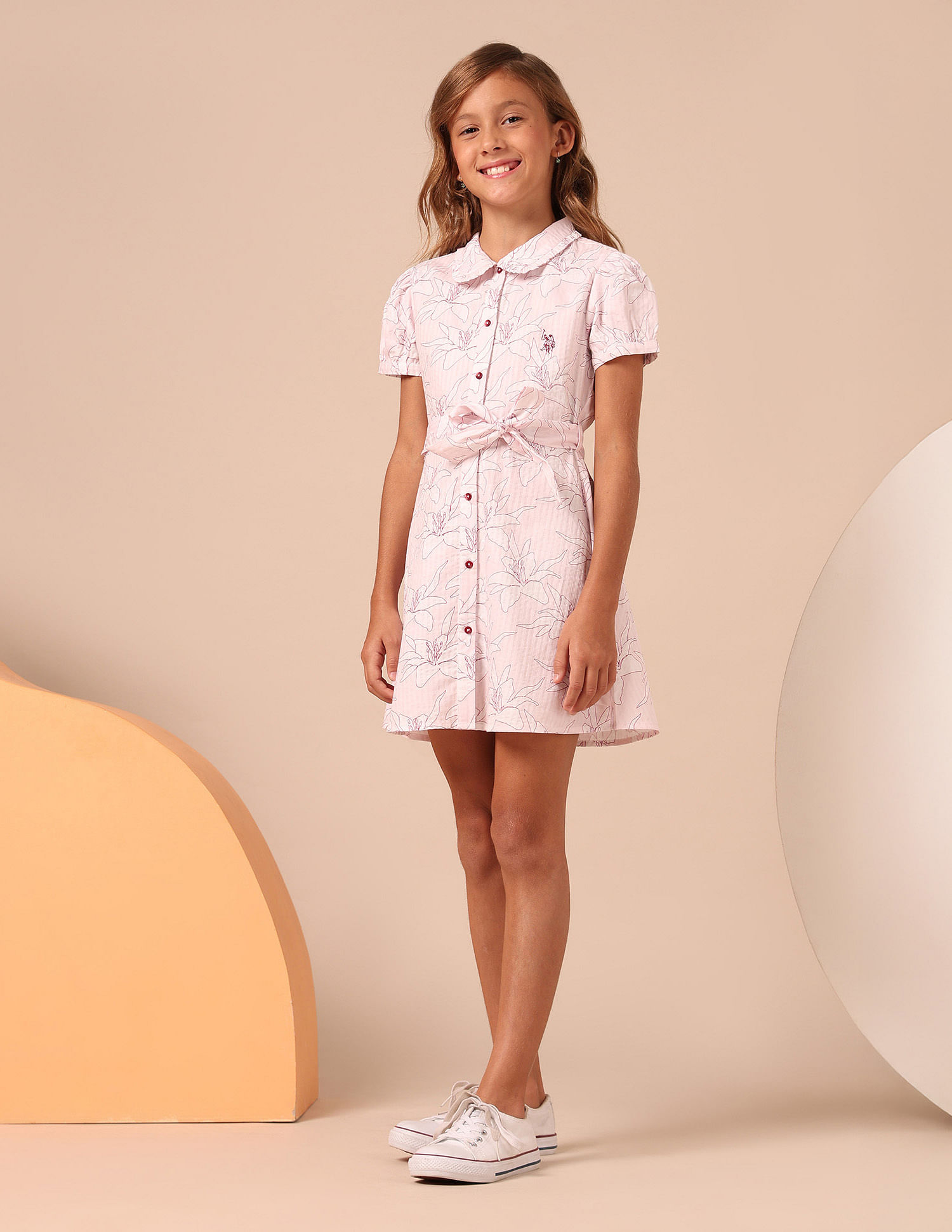 U.S. Polo Assn. Kids Girls Floral Printed Fit & Flare Dress