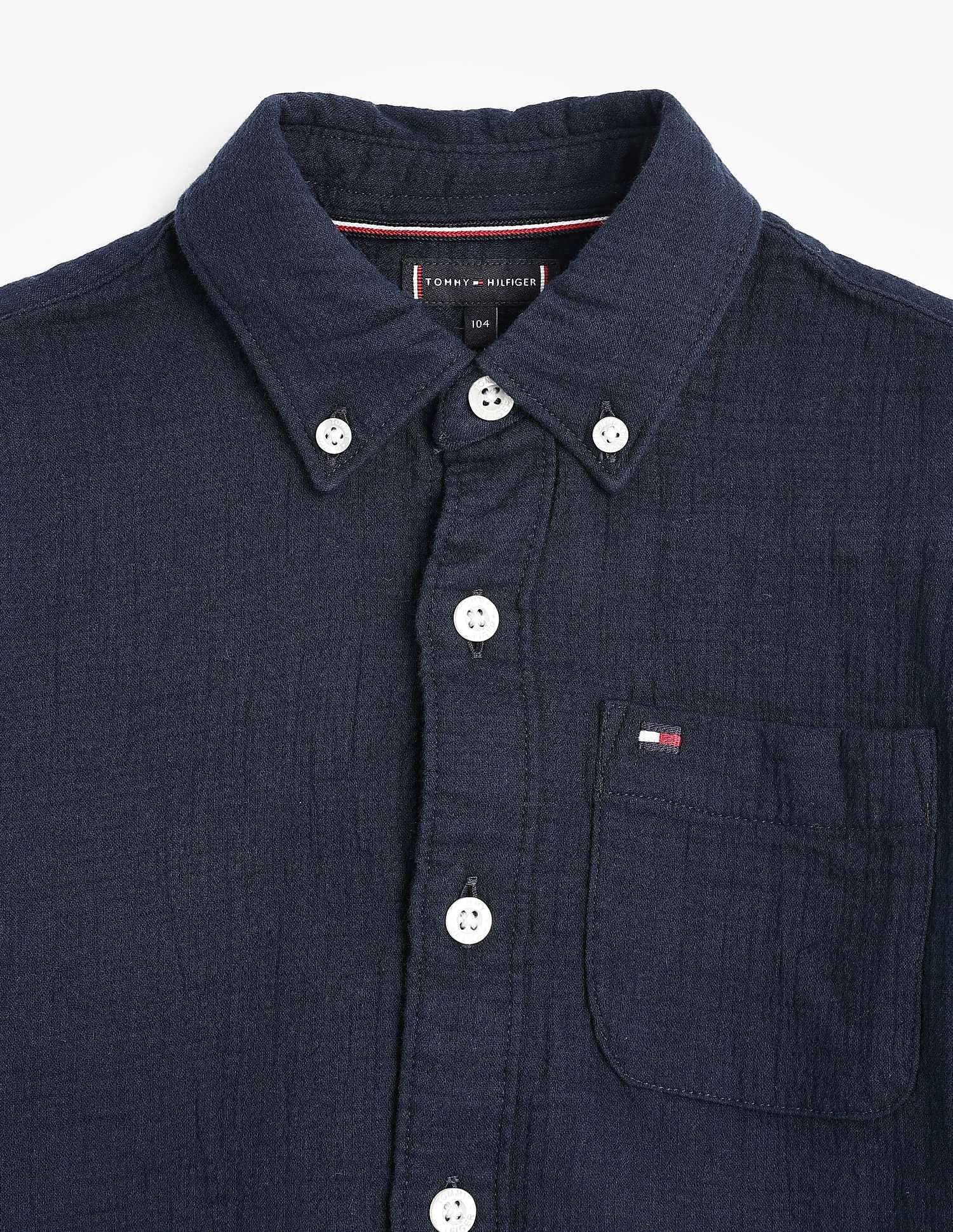 Tommy Hilfiger Kids Boys Solid Regular Fit Seersucker Woven Shirt